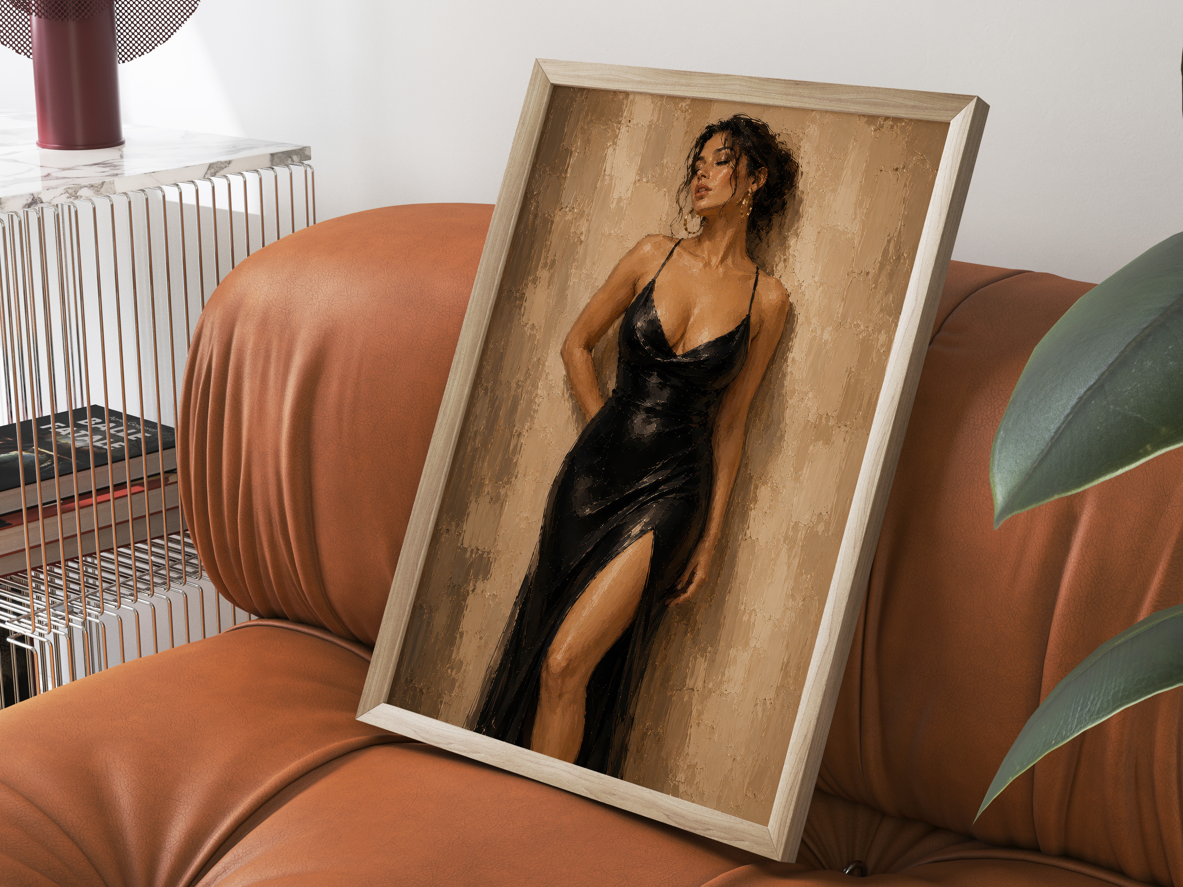Elegant Woman Poster, Living Room Wall Art, Black Slip Dress Fine Art