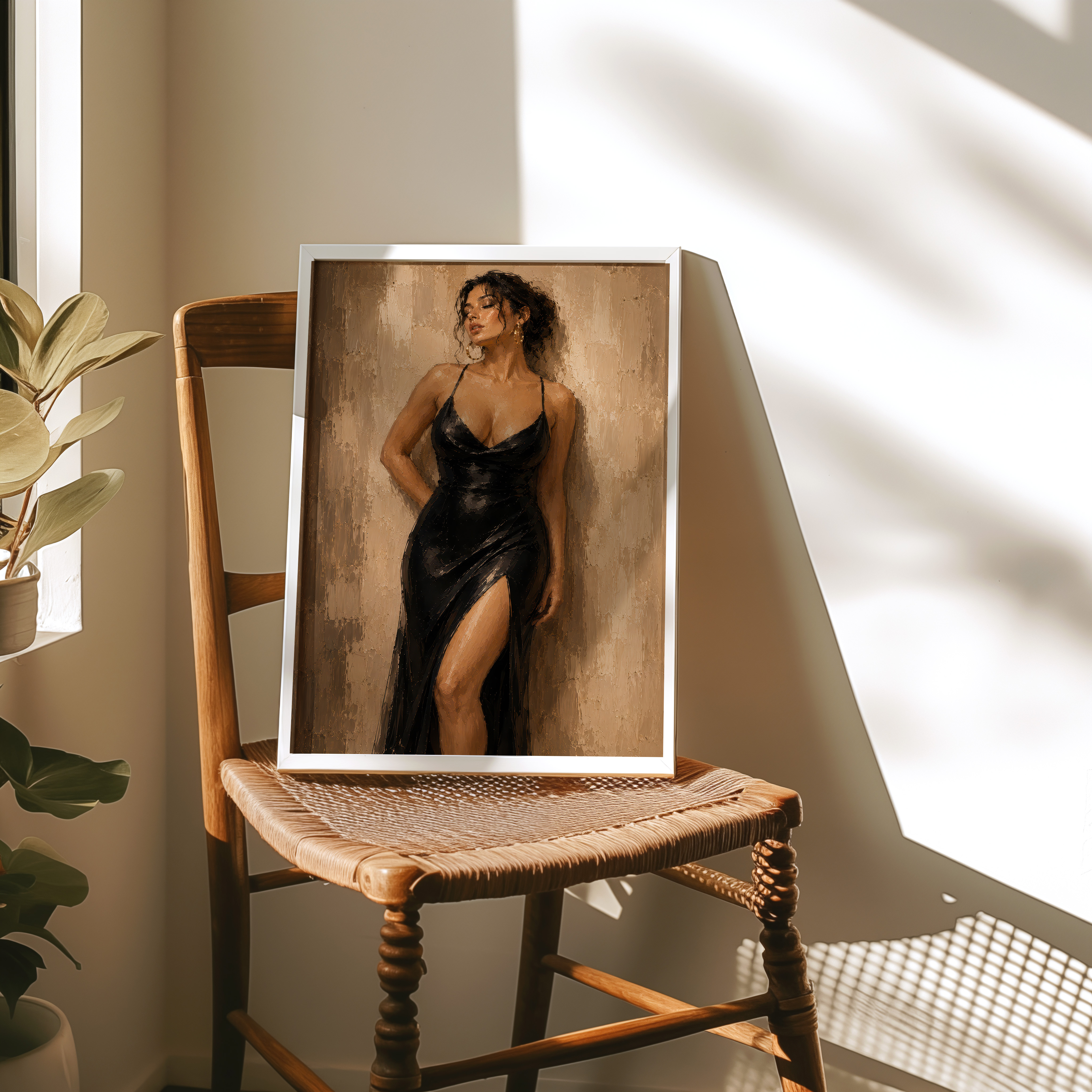 Elegant Woman Poster, Living Room Wall Art, Black Slip Dress Fine Art