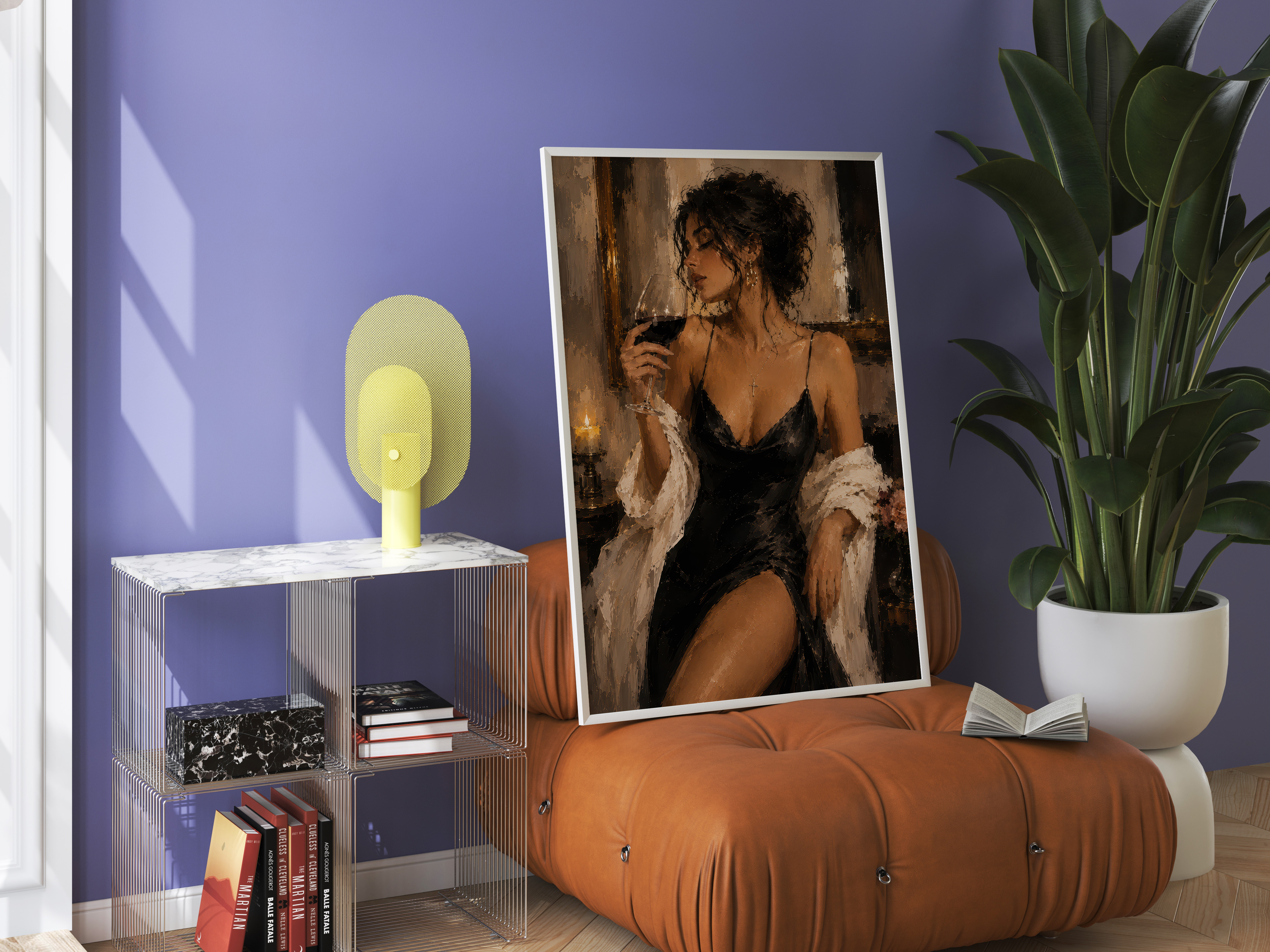 Woman in Black Dress Poster, Living Room Wall Art, Wine Lover Painting