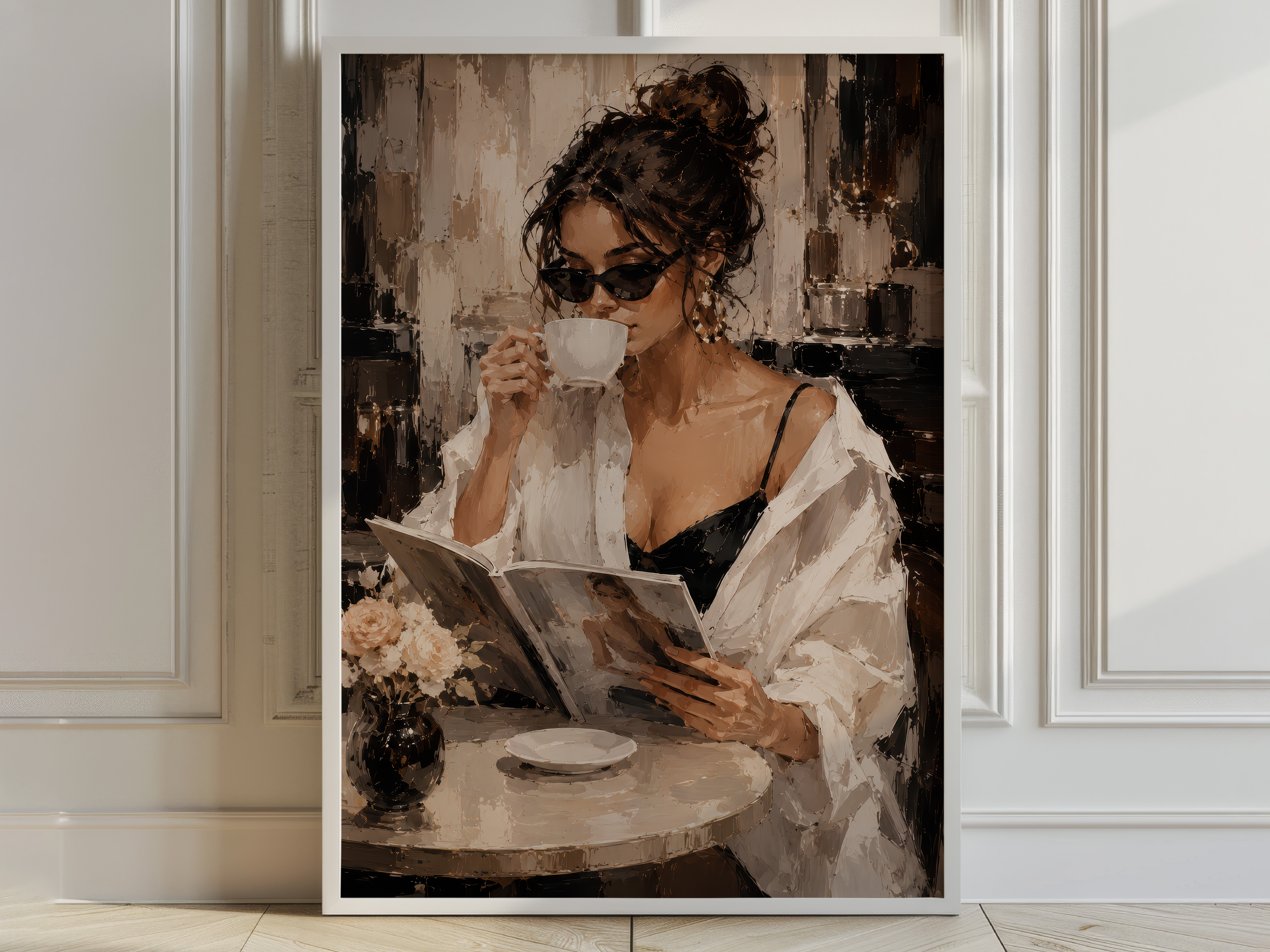 Chic Woman Coffee Bar Decor Poster, Café Fashion Wall Art, Living Room Wall Art