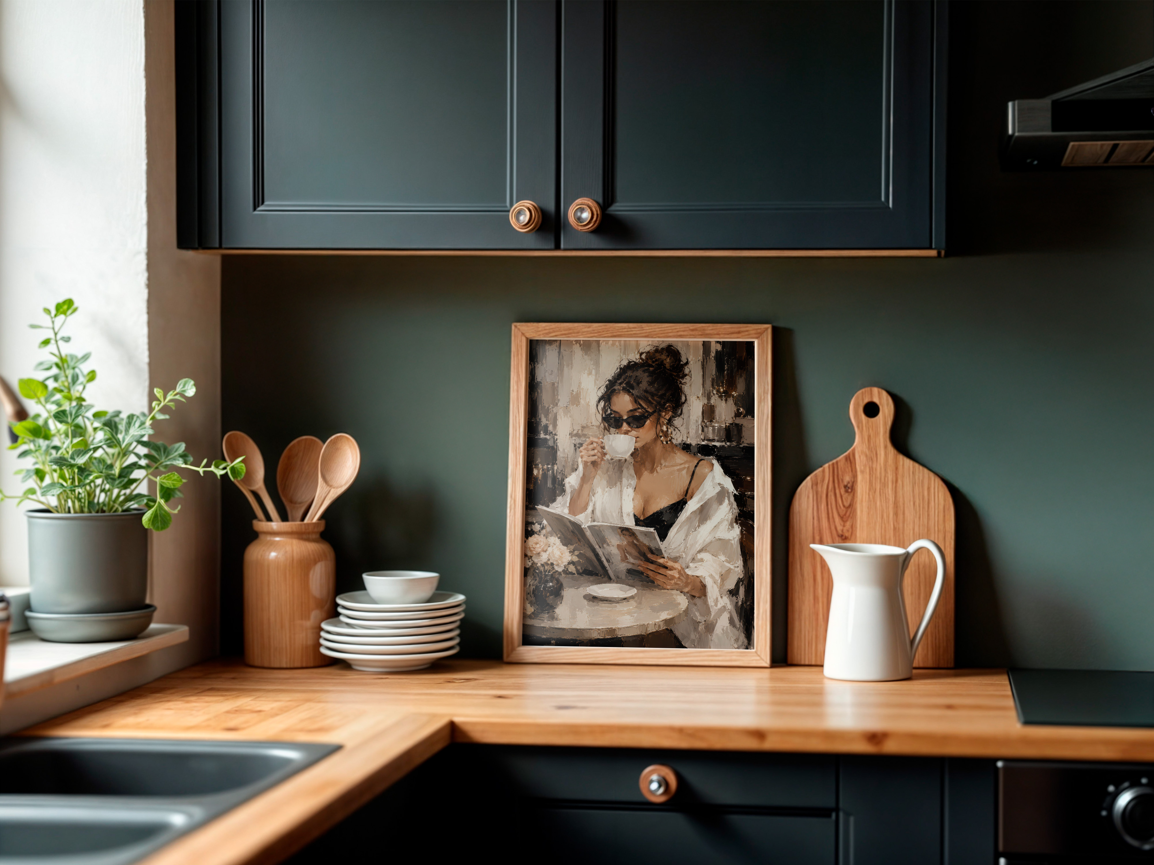 Chic Woman Coffee Bar Decor Poster, Café Fashion Wall Art, Living Room Wall Art