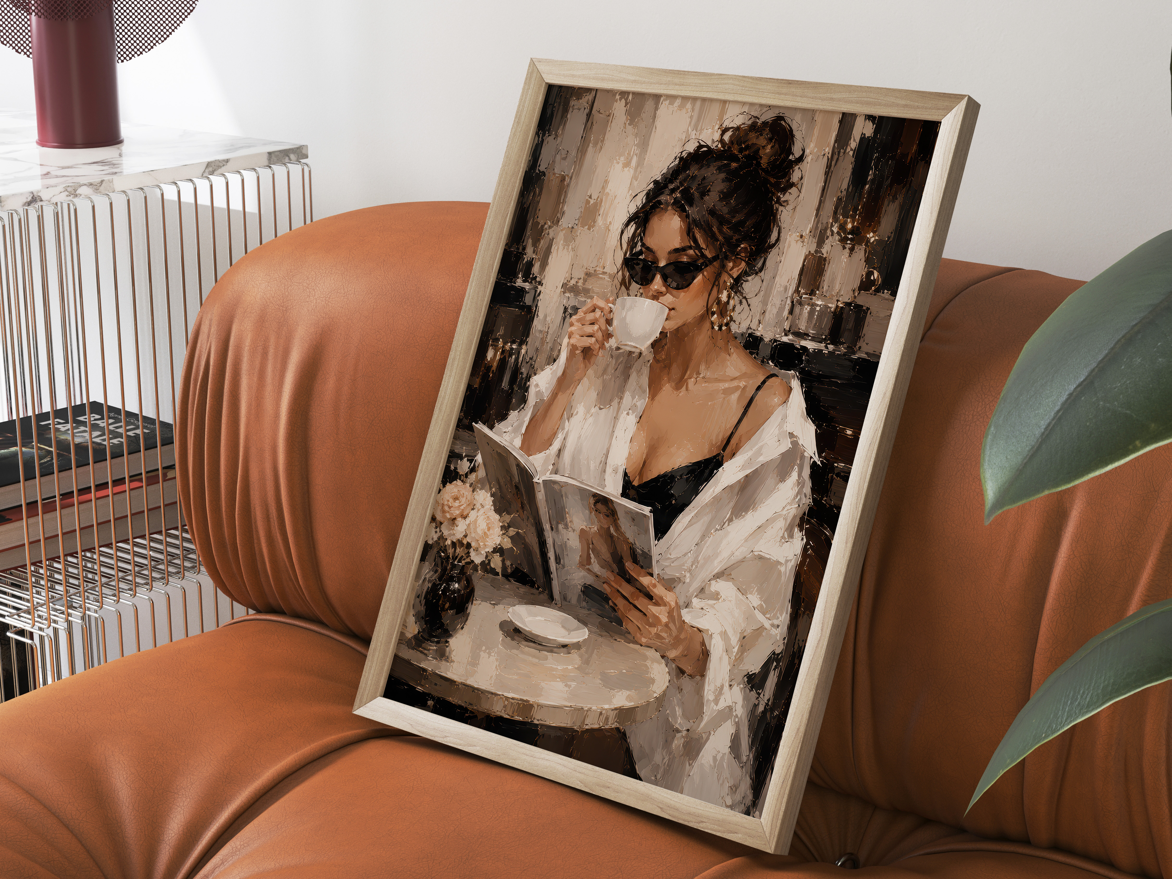 Chic Woman Coffee Bar Decor Poster, Café Fashion Wall Art, Living Room Wall Art