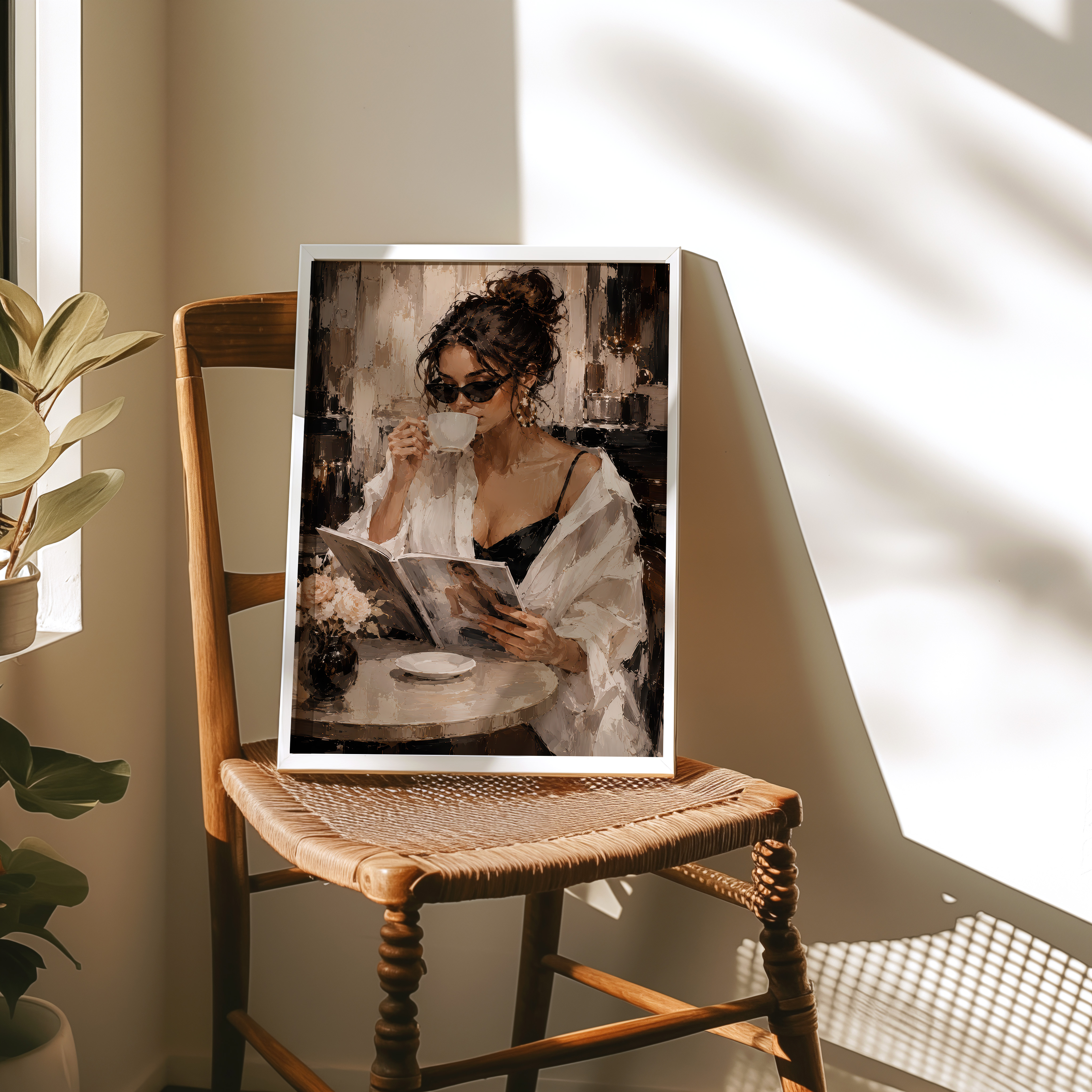 Chic Woman Coffee Bar Decor Poster, Café Fashion Wall Art, Living Room Wall Art