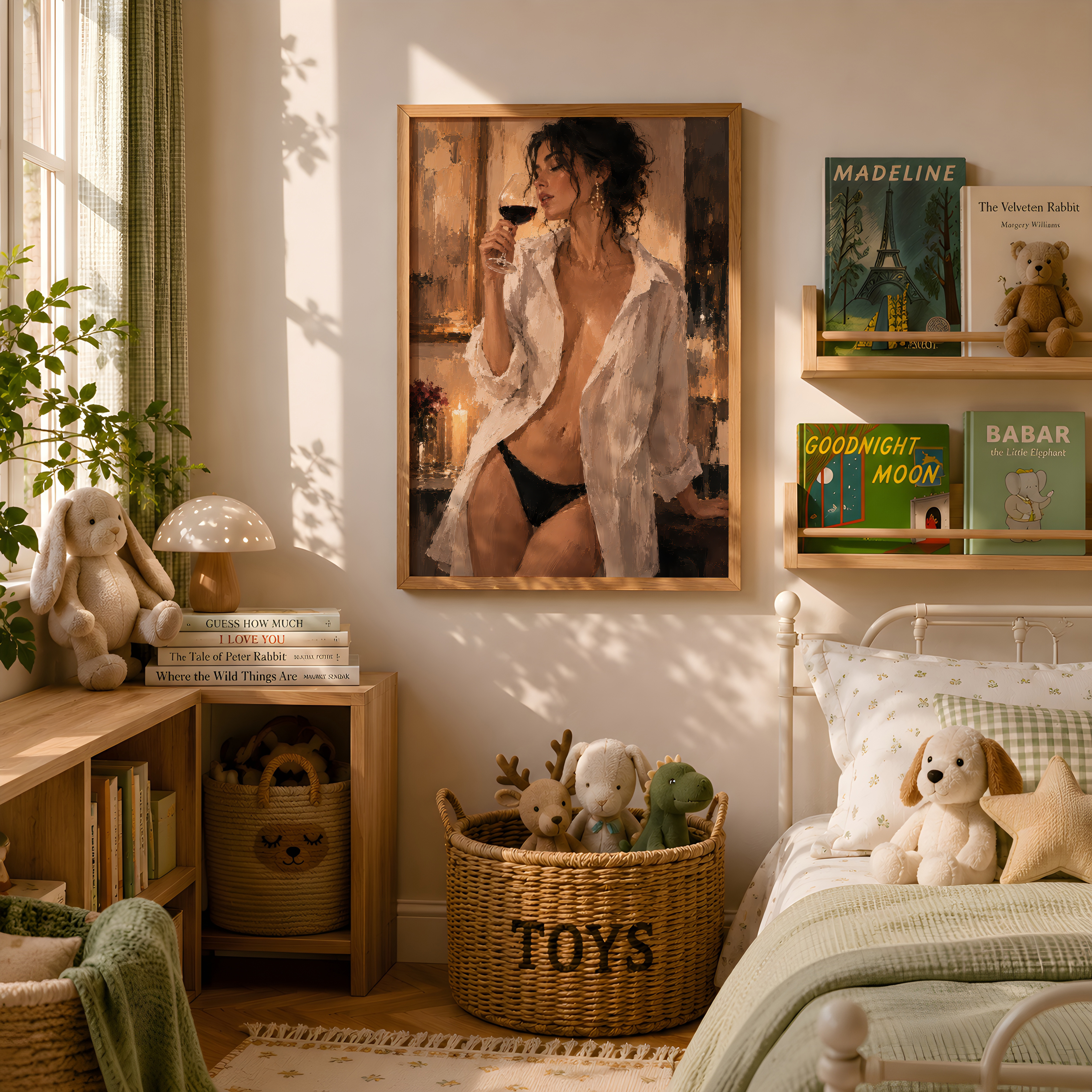 Woman Drinking Wine Poster, Sensual Living Room Wall Art, Candlelight Painting