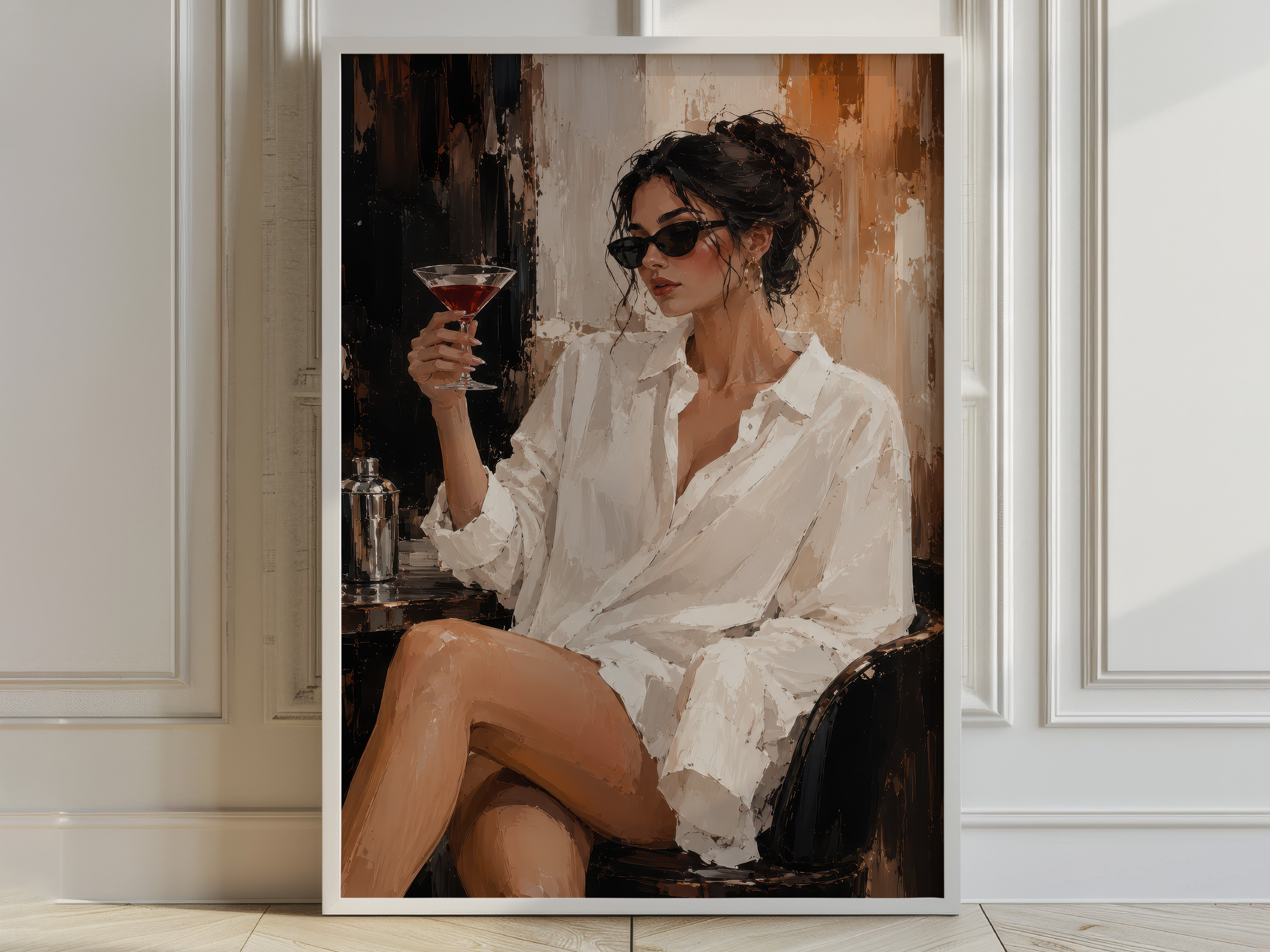 Chic Woman Cocktail Poster, Living Room Wall Art, Modern Bar Decor