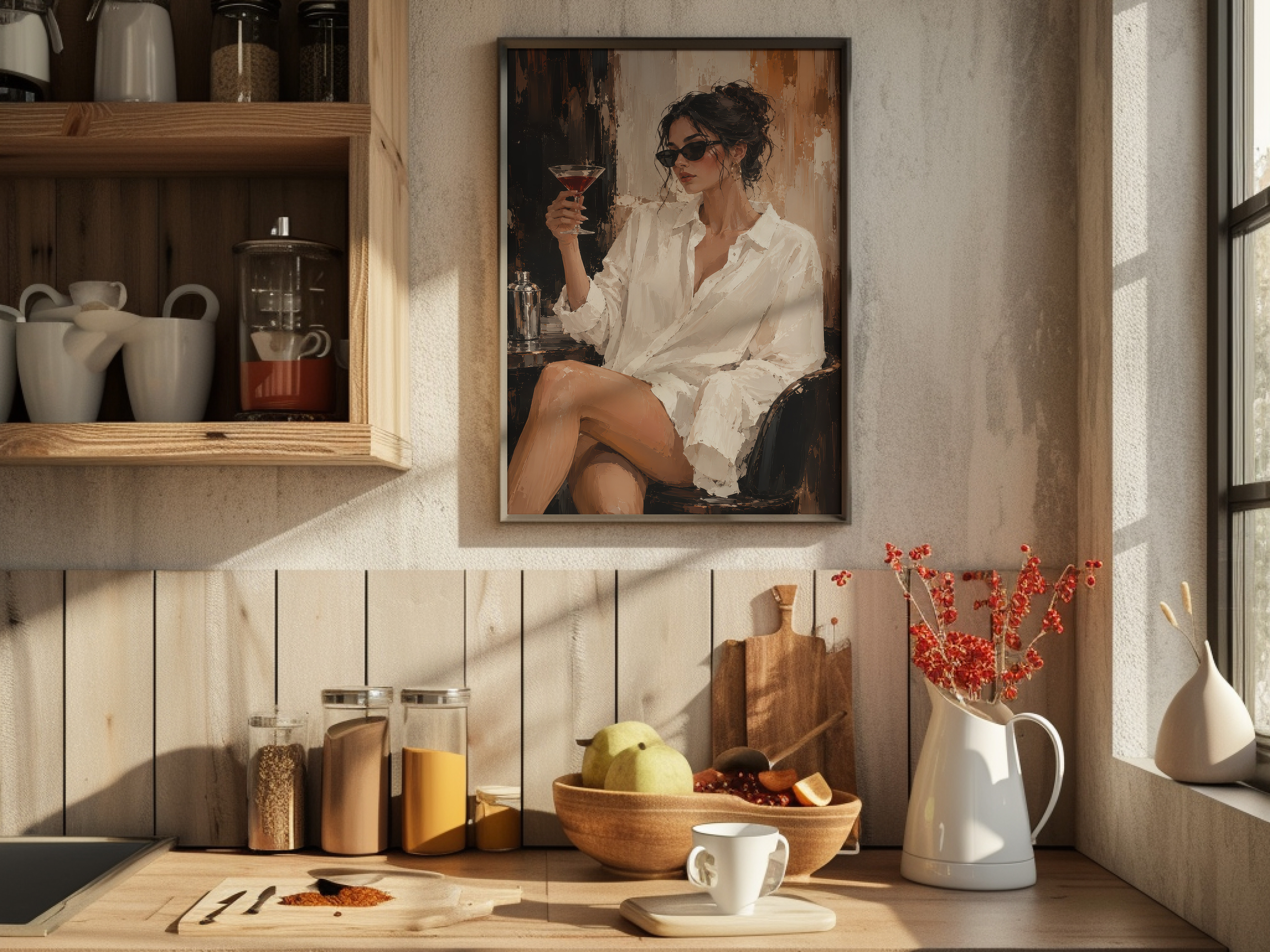 Chic Woman Cocktail Poster, Living Room Wall Art, Modern Bar Decor