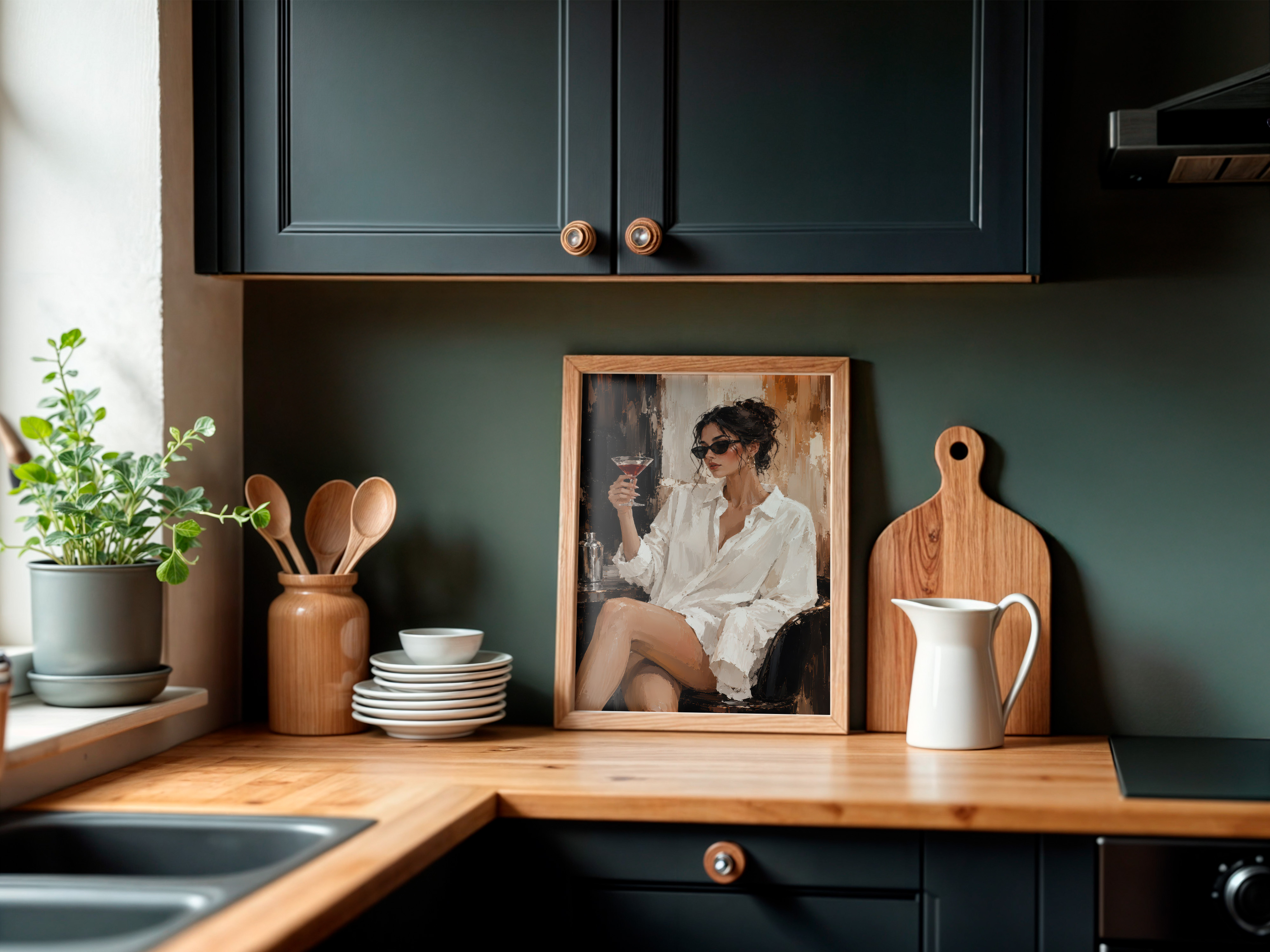 Chic Woman Cocktail Poster, Living Room Wall Art, Modern Bar Decor