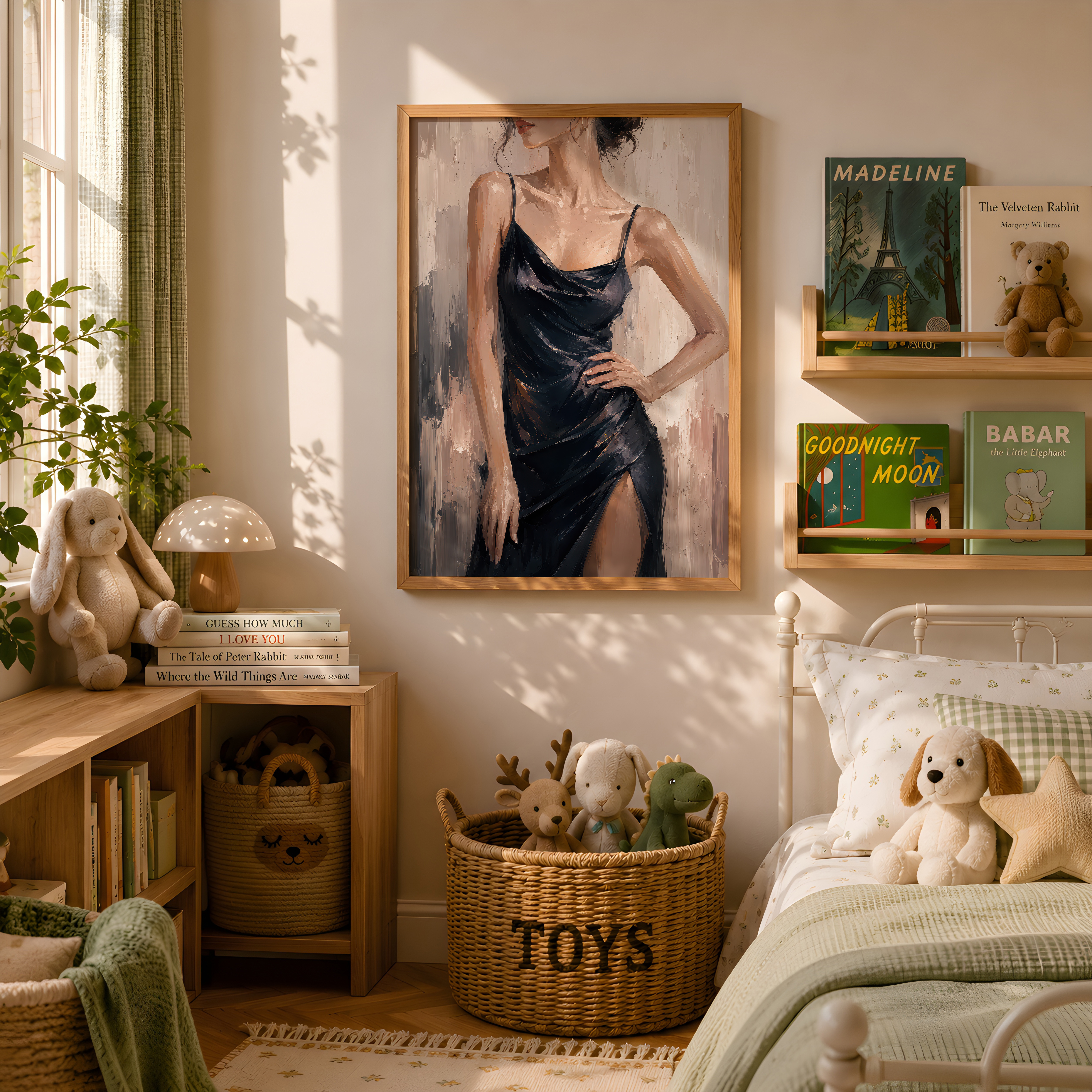 Elegant Woman Print, Black Silk Dress Living Room Wall Art, Modern Fashion Poster