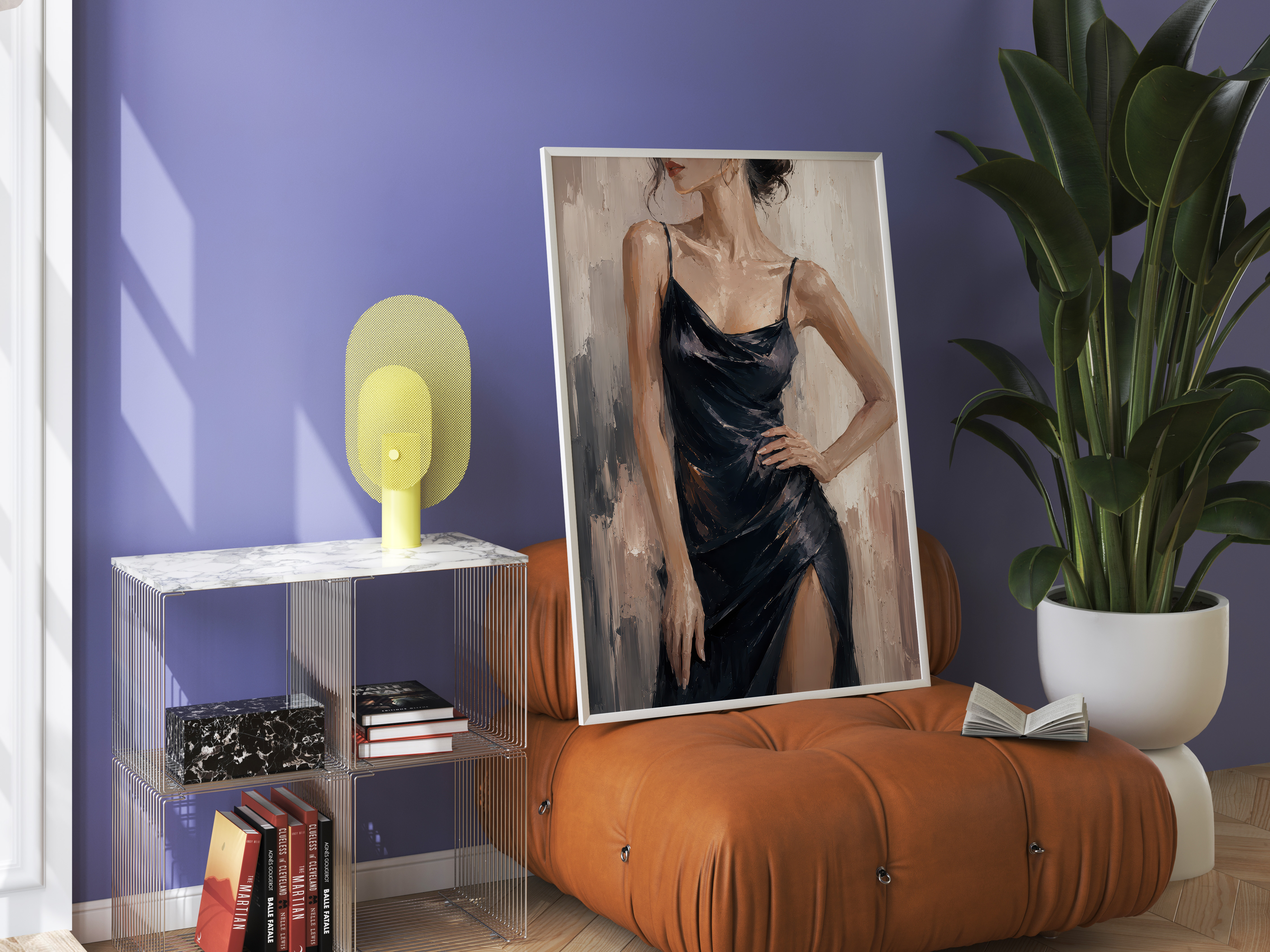 Elegant Woman Print, Black Silk Dress Living Room Wall Art, Modern Fashion Poster
