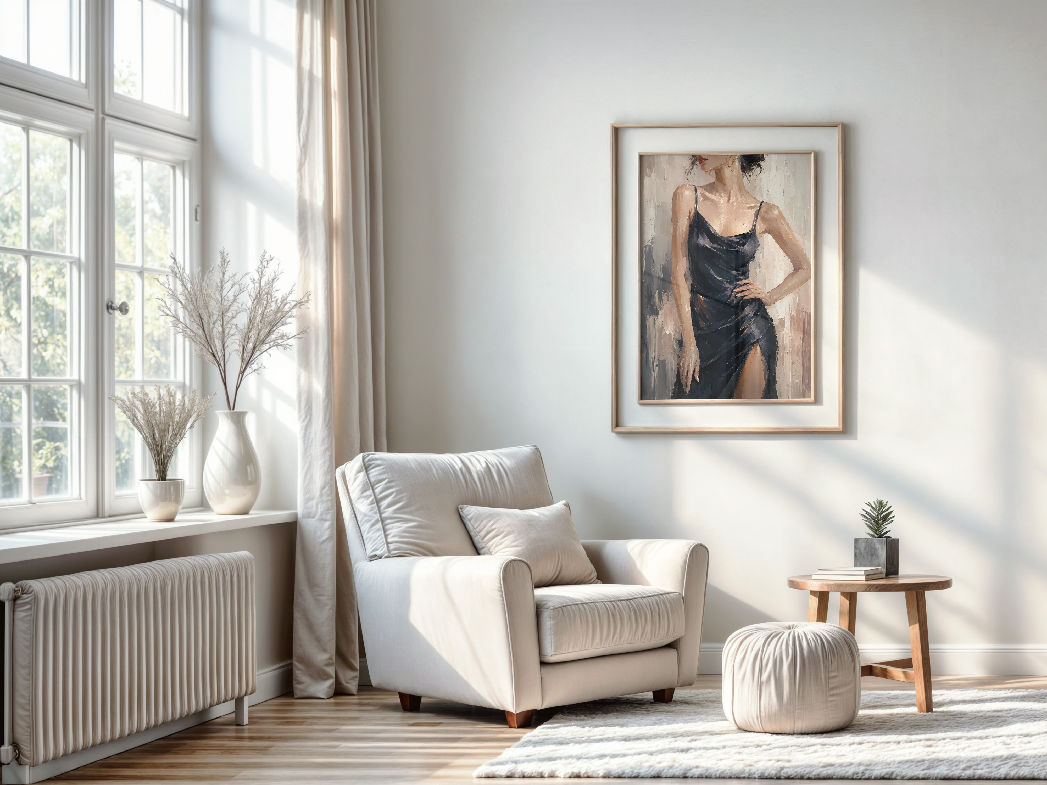 Elegant Woman Print, Black Silk Dress Living Room Wall Art, Modern Fashion Poster