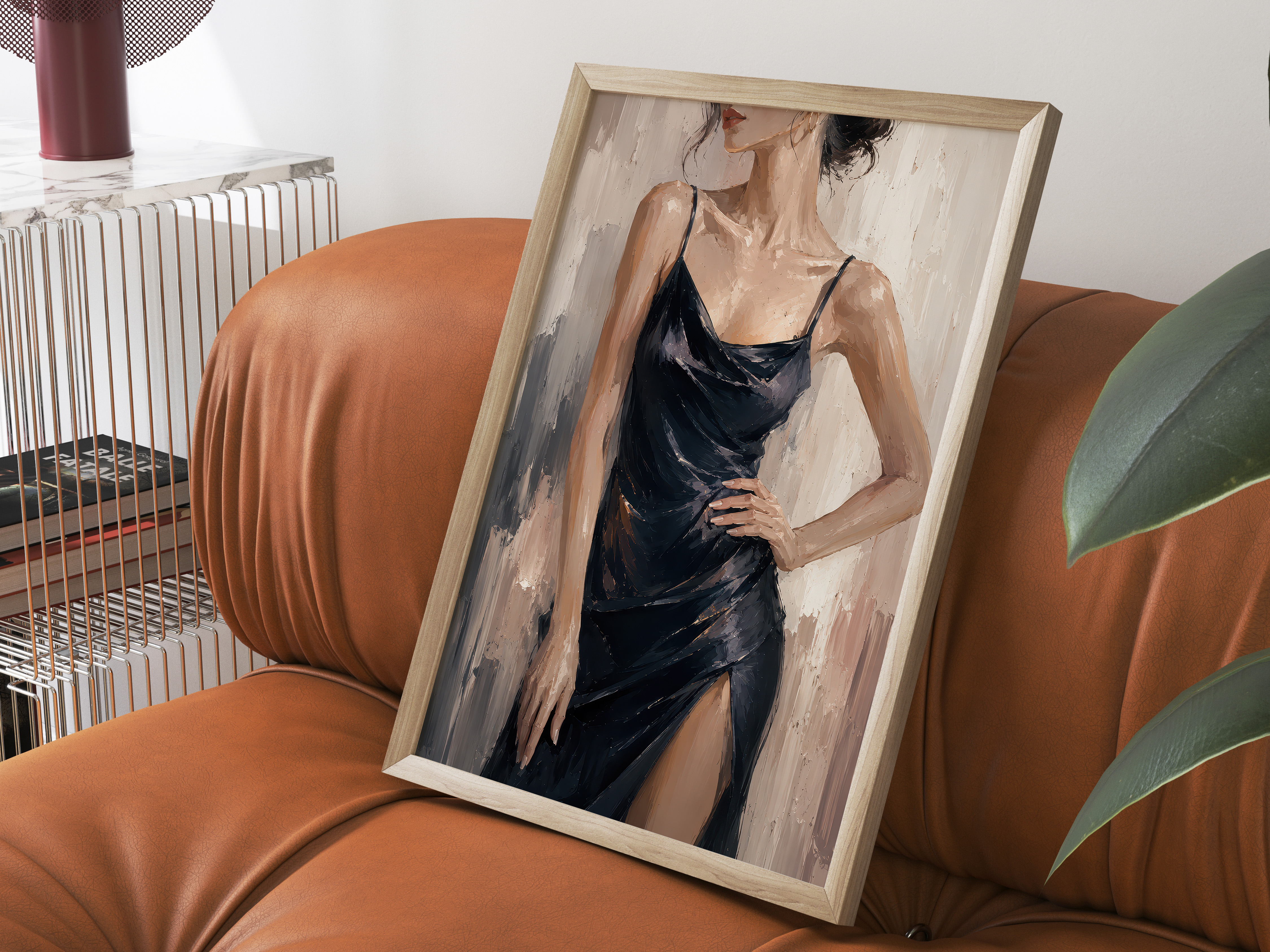 Elegant Woman Print, Black Silk Dress Living Room Wall Art, Modern Fashion Poster