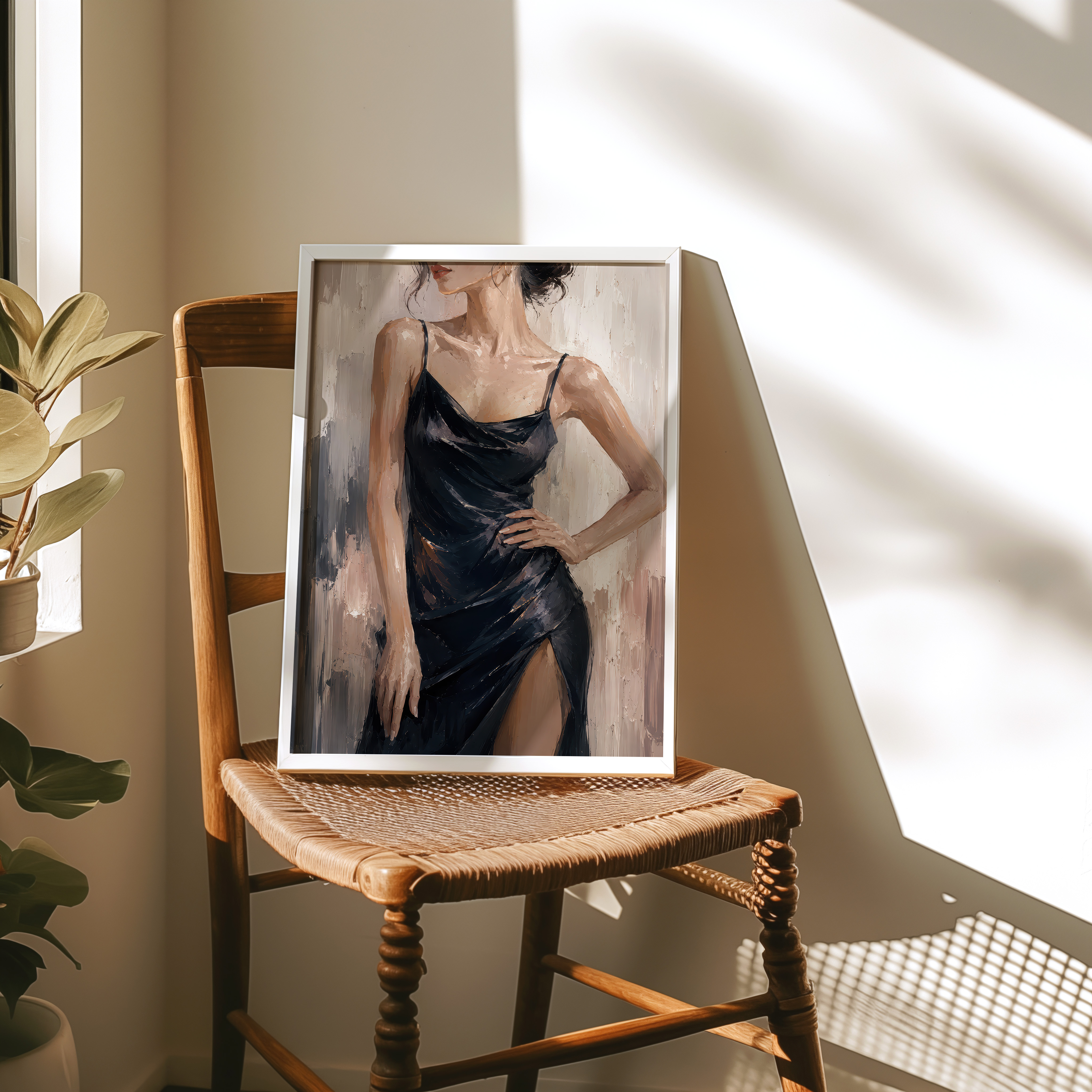 Elegant Woman Print, Black Silk Dress Living Room Wall Art, Modern Fashion Poster