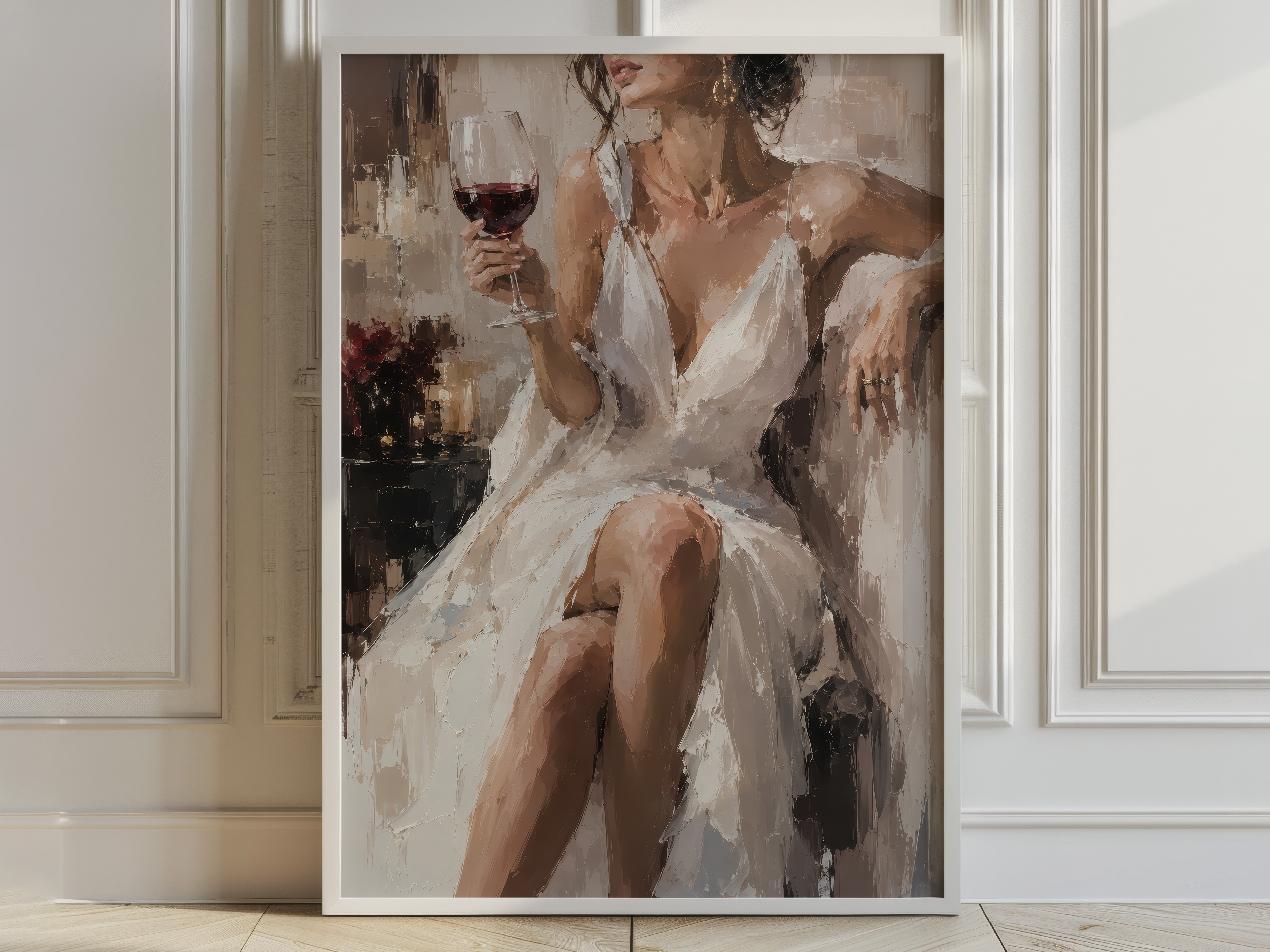 Coffee Wall Art Poster, Tiny Woman Climbing Giant Mug, Kitchen Wall Art