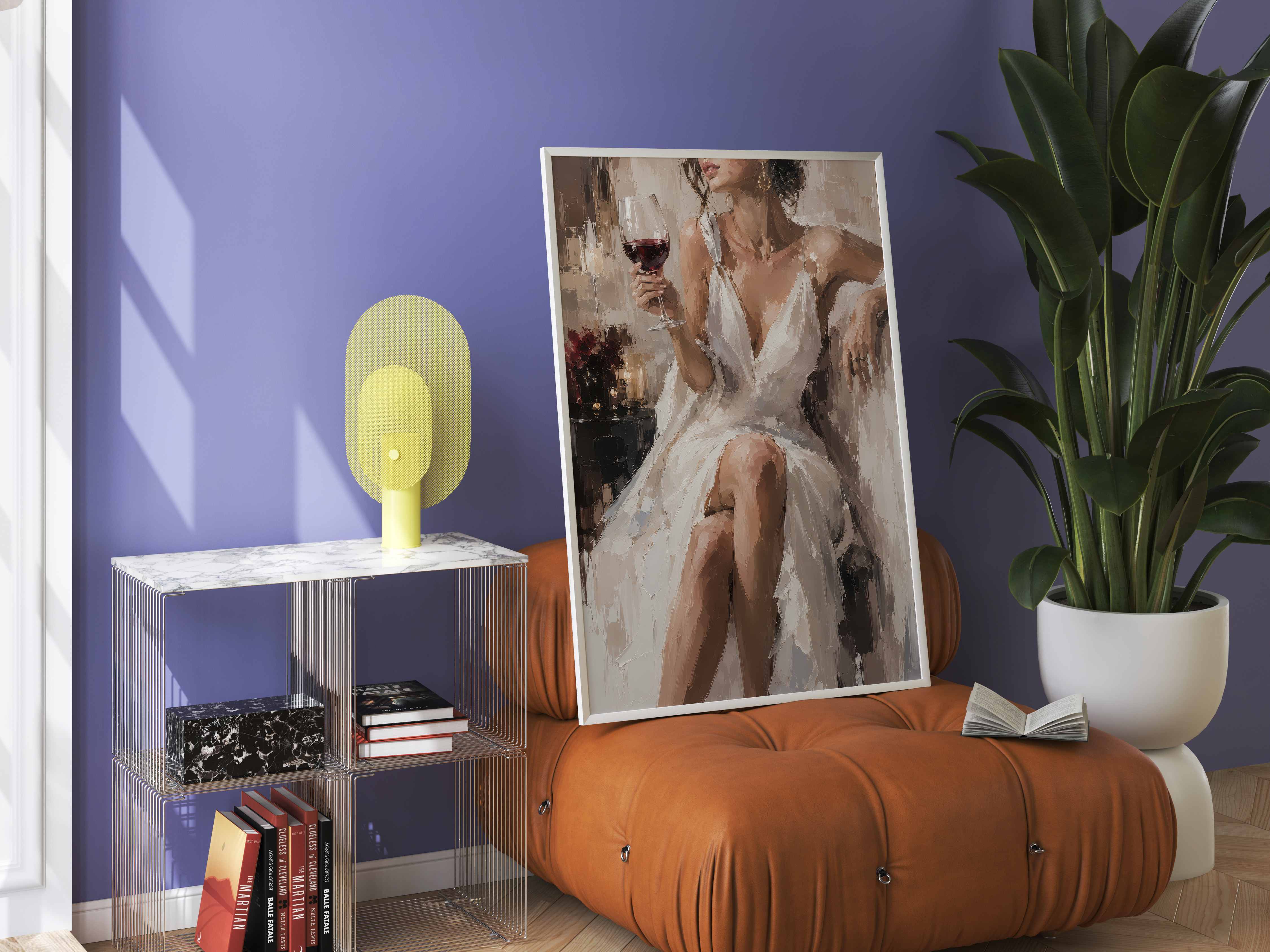 Coffee Wall Art Poster, Tiny Woman Climbing Giant Mug, Kitchen Wall Art