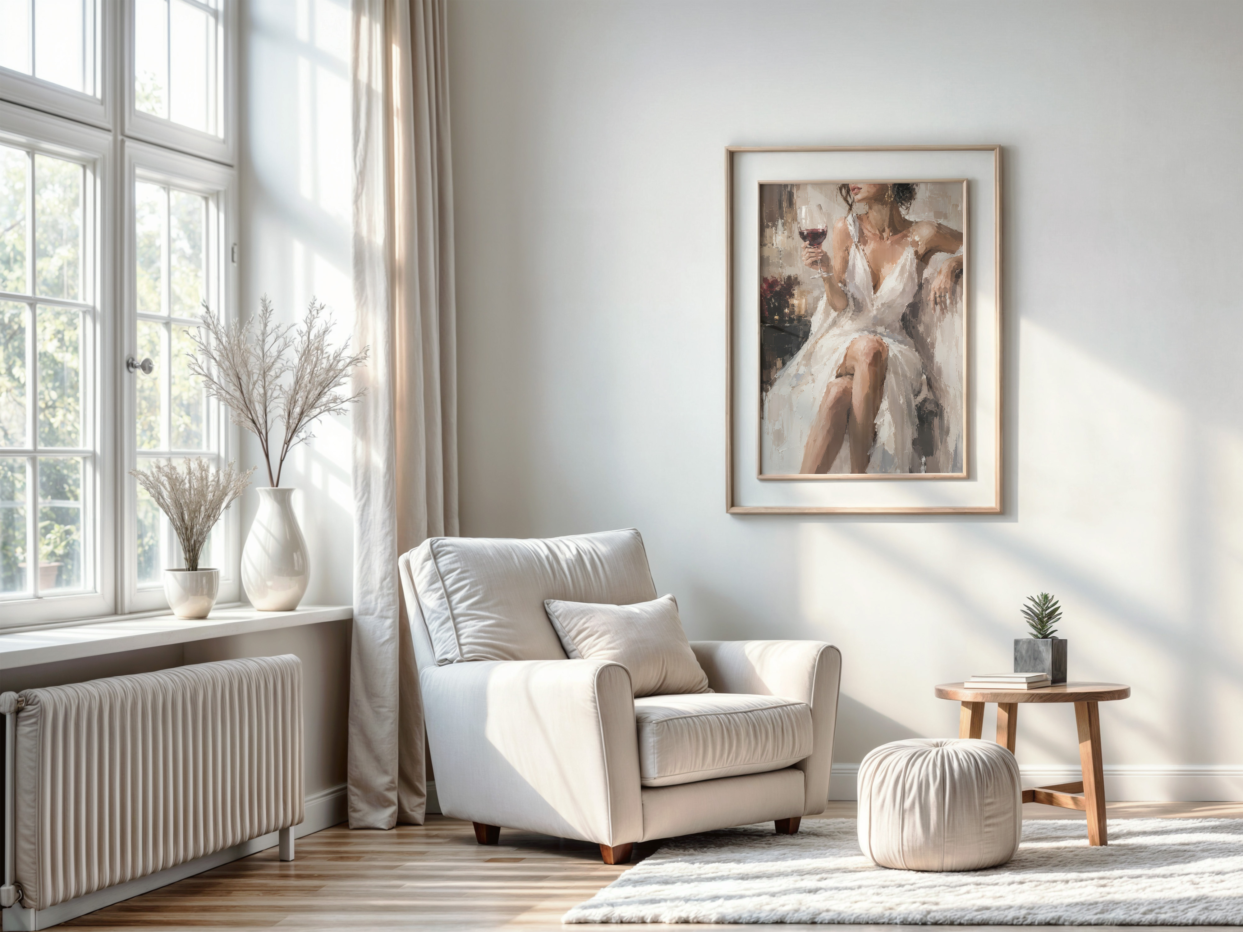 Coffee Wall Art Poster, Tiny Woman Climbing Giant Mug, Kitchen Wall Art
