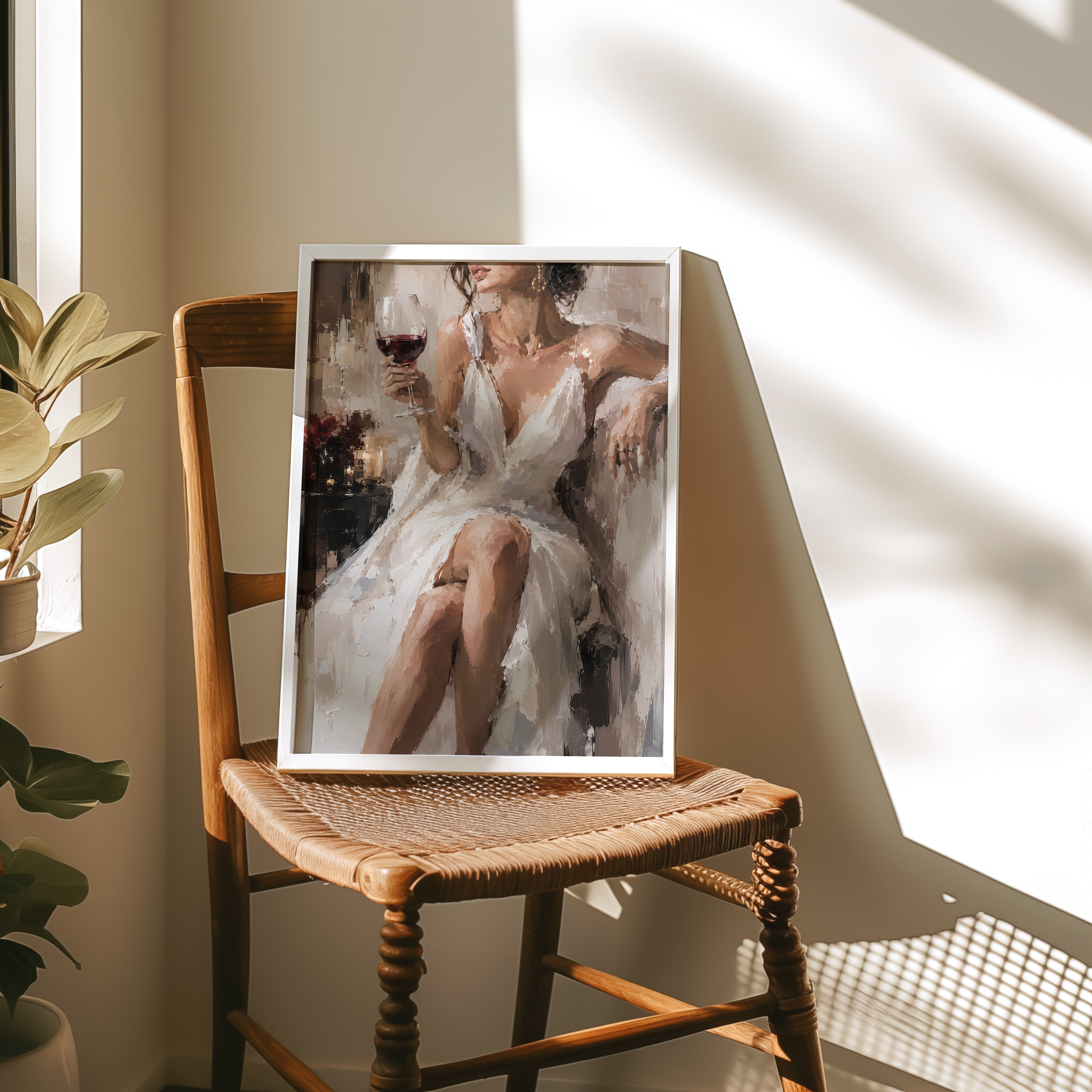 Coffee Wall Art Poster, Tiny Woman Climbing Giant Mug, Kitchen Wall Art