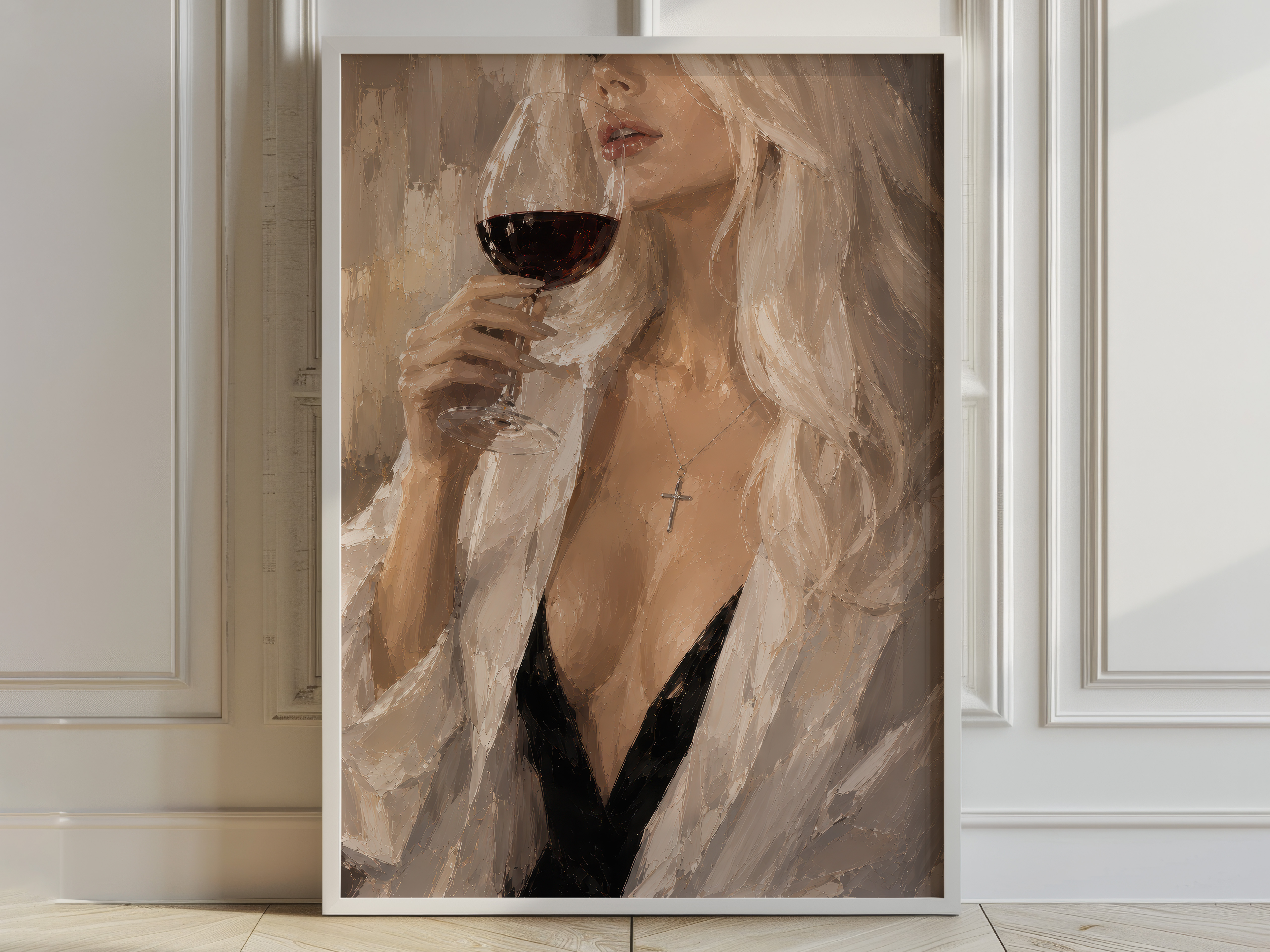 Woman Sipping Red Wine Poster, Elegant Living Room Wall Art