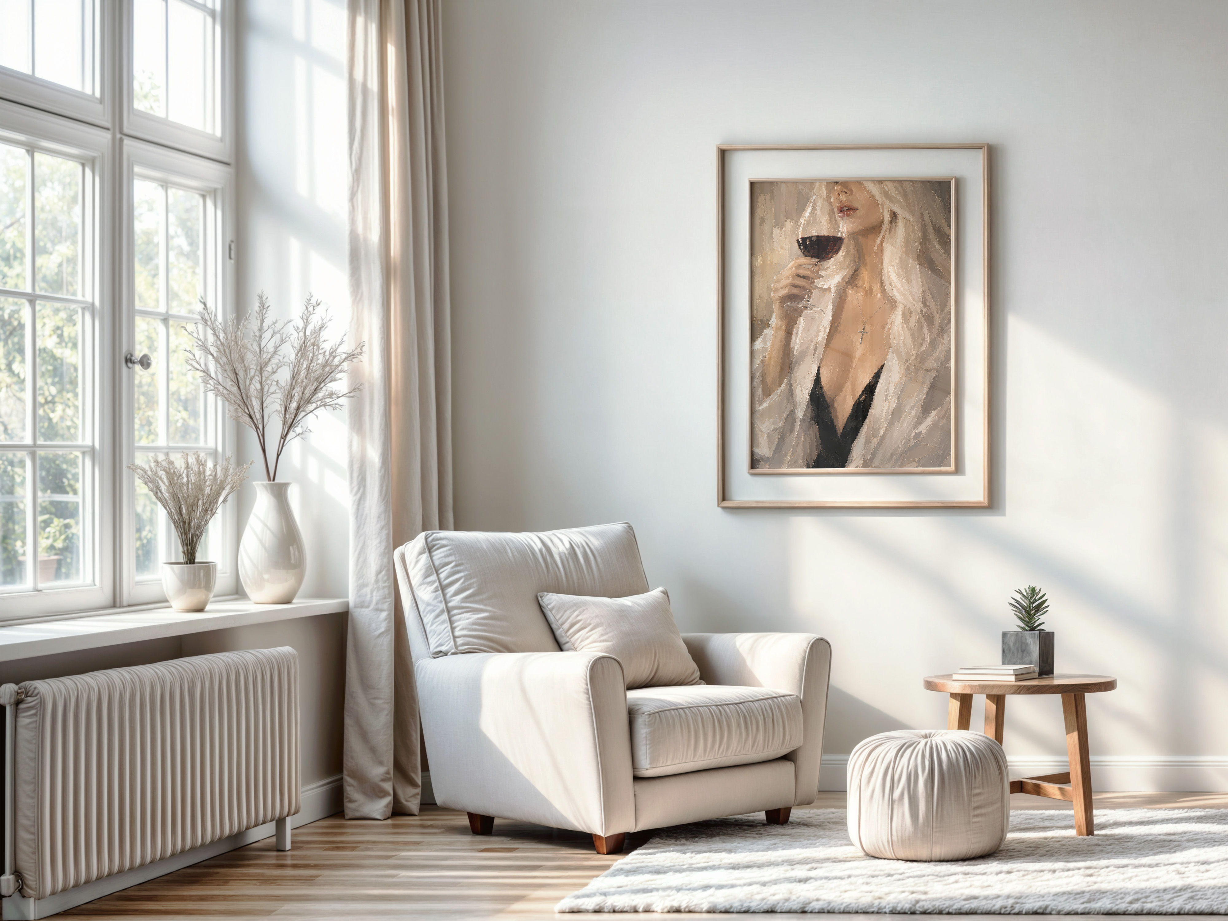 Woman Sipping Red Wine Poster, Elegant Living Room Wall Art
