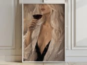 Woman Sipping Red Wine Poster, Elegant Living Room Wall Art
