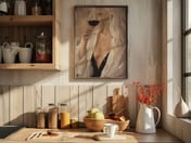 Woman Sipping Red Wine Poster, Elegant Living Room Wall Art