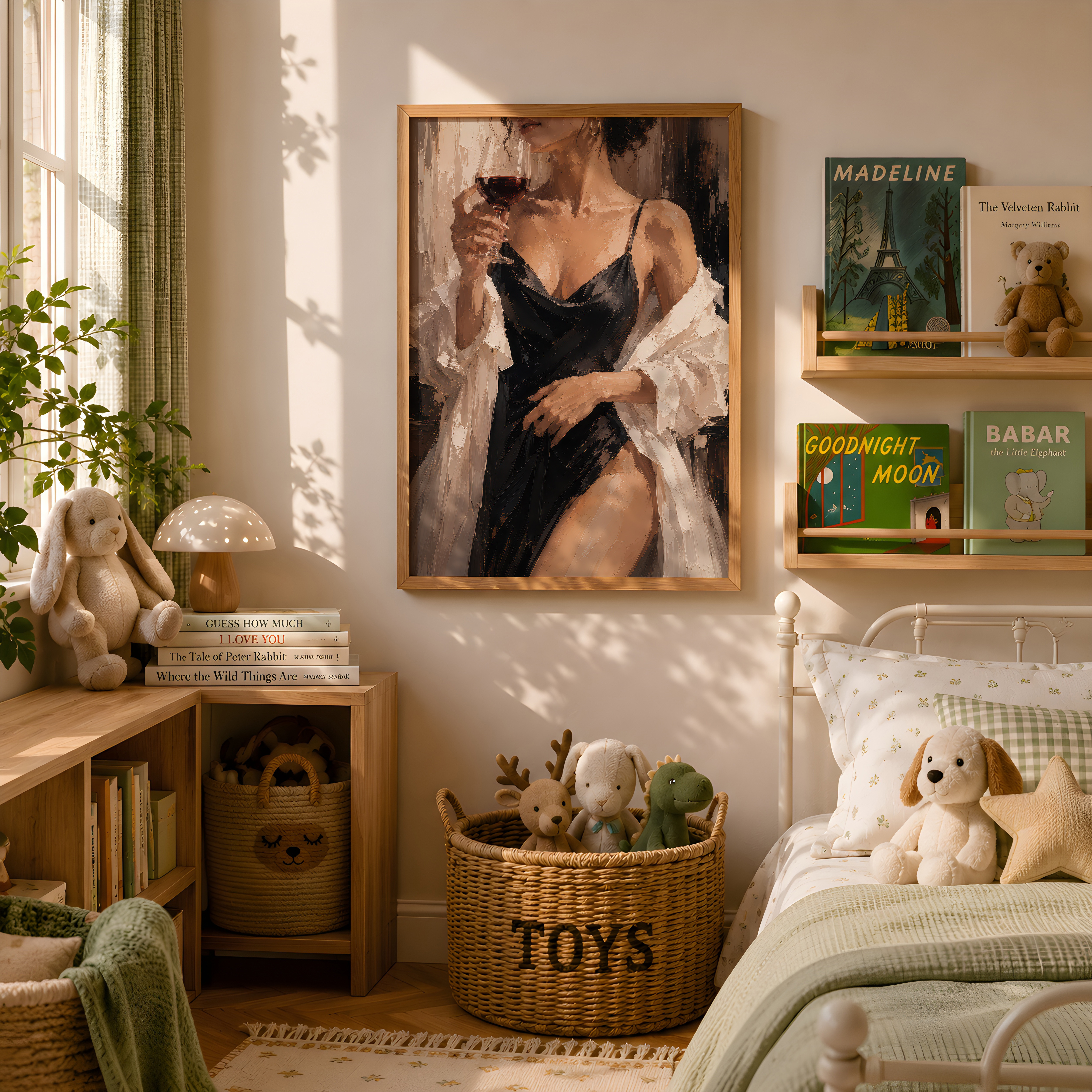 Elegant Woman Oil Painting, Wine Glass Living Room Wall Art, Modern Bar Poster