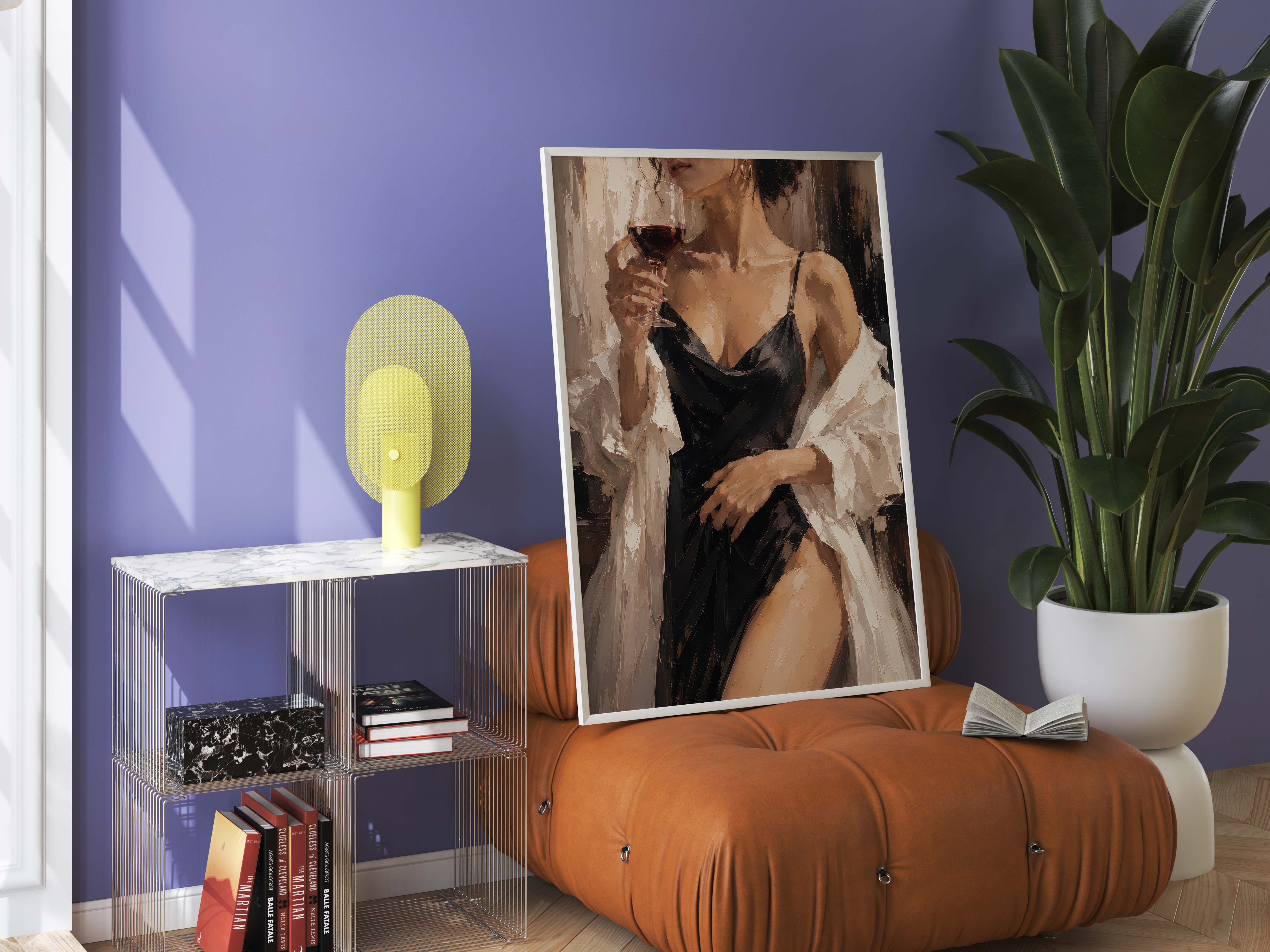 Elegant Woman Oil Painting, Wine Glass Living Room Wall Art, Modern Bar Poster