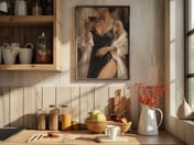Elegant Woman Oil Painting, Wine Glass Living Room Wall Art, Modern Bar Poster