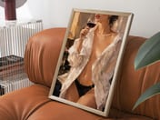 Woman Sipping Red Wine Poster, Living Room Wall Art, Moody Bar Decor