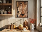 Woman Sipping Red Wine Poster, Living Room Wall Art, Moody Bar Decor