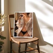 Woman Sipping Red Wine Poster, Living Room Wall Art, Moody Bar Decor
