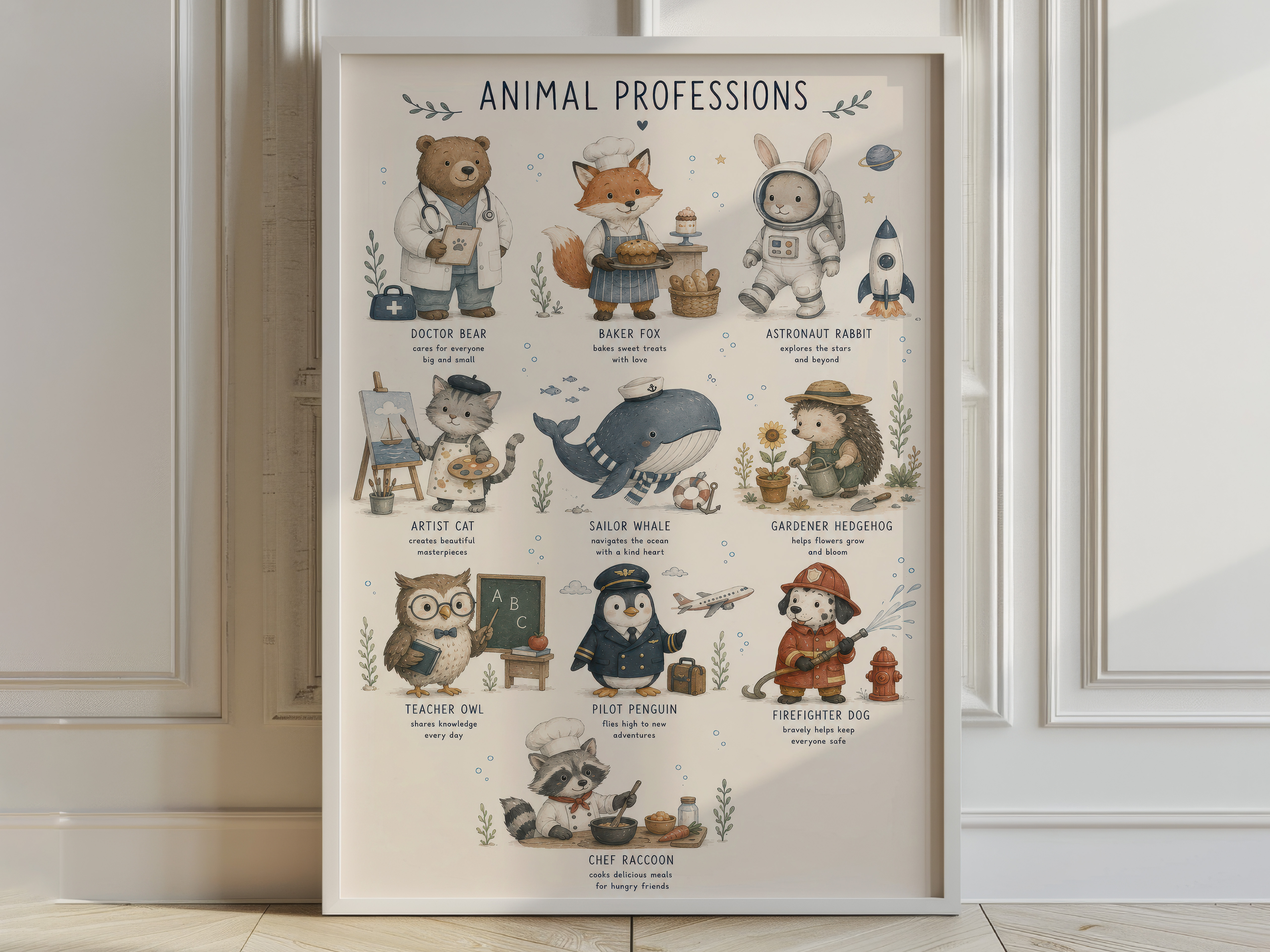 Animal Professions Poster, Nursery Wall Art, Kids Room Decor