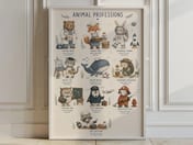 Animal Professions Poster, Nursery Wall Art, Kids Room Decor