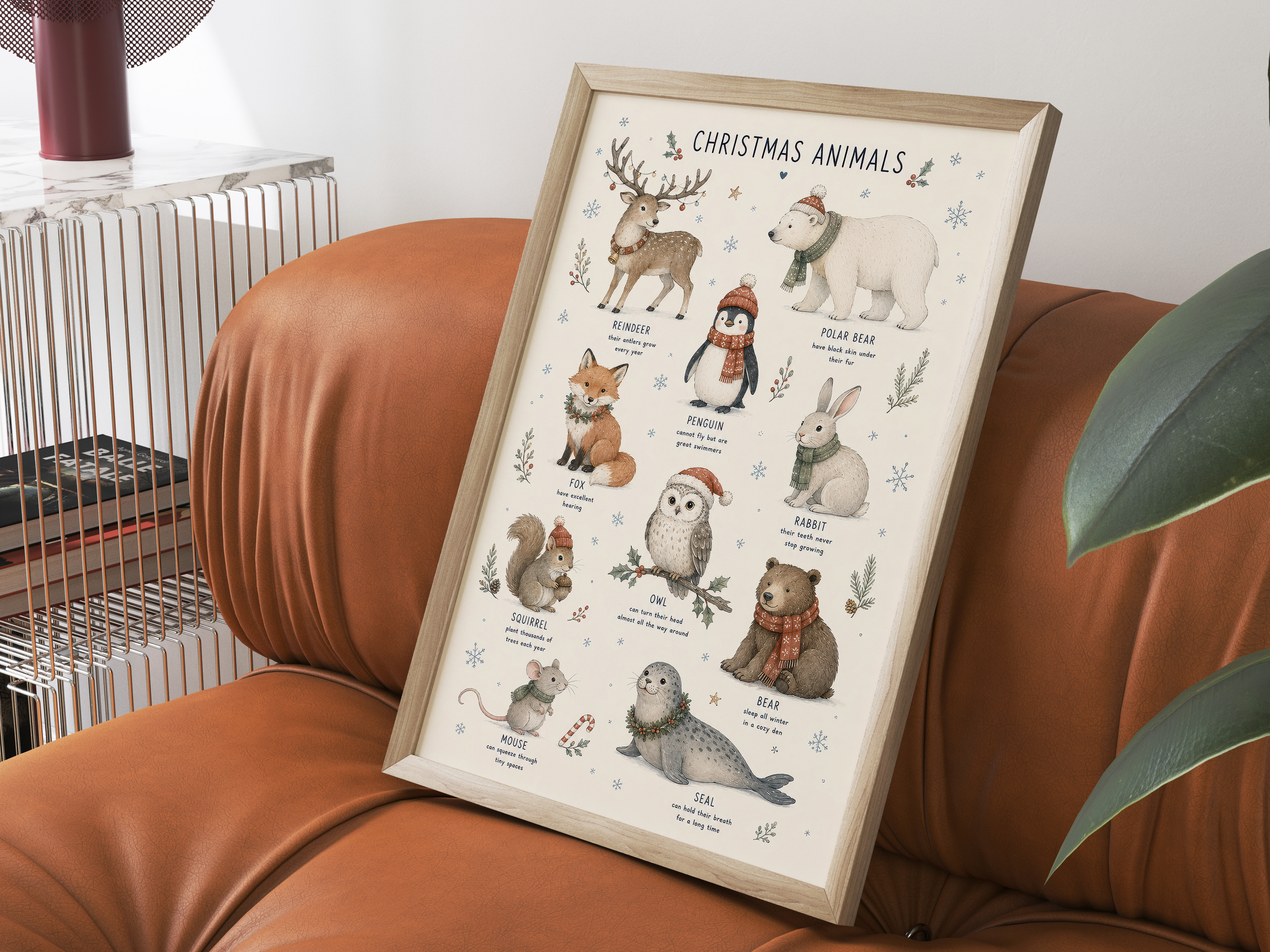 Winter Animals Christmas Chart Poster, Nursery Room Decor Aesthetic, Kids Wall Art