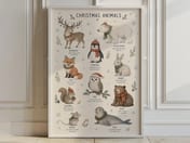 Winter Animals Christmas Chart Poster, Nursery Room Decor Aesthetic, Kids Wall Art