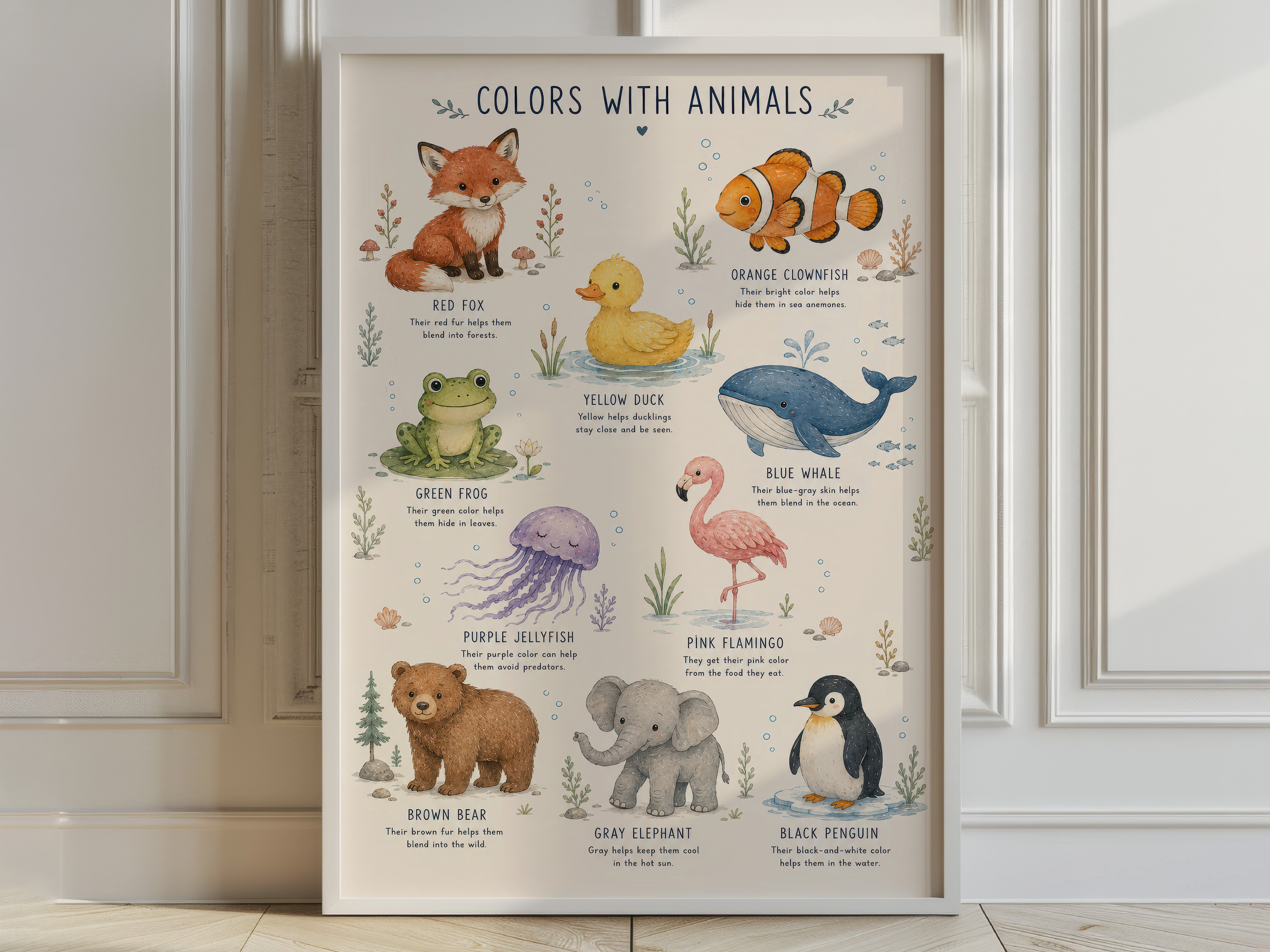 Colors Chart Animal Poster, Nursery Room Decor Aesthetic, Playroom Wall Art