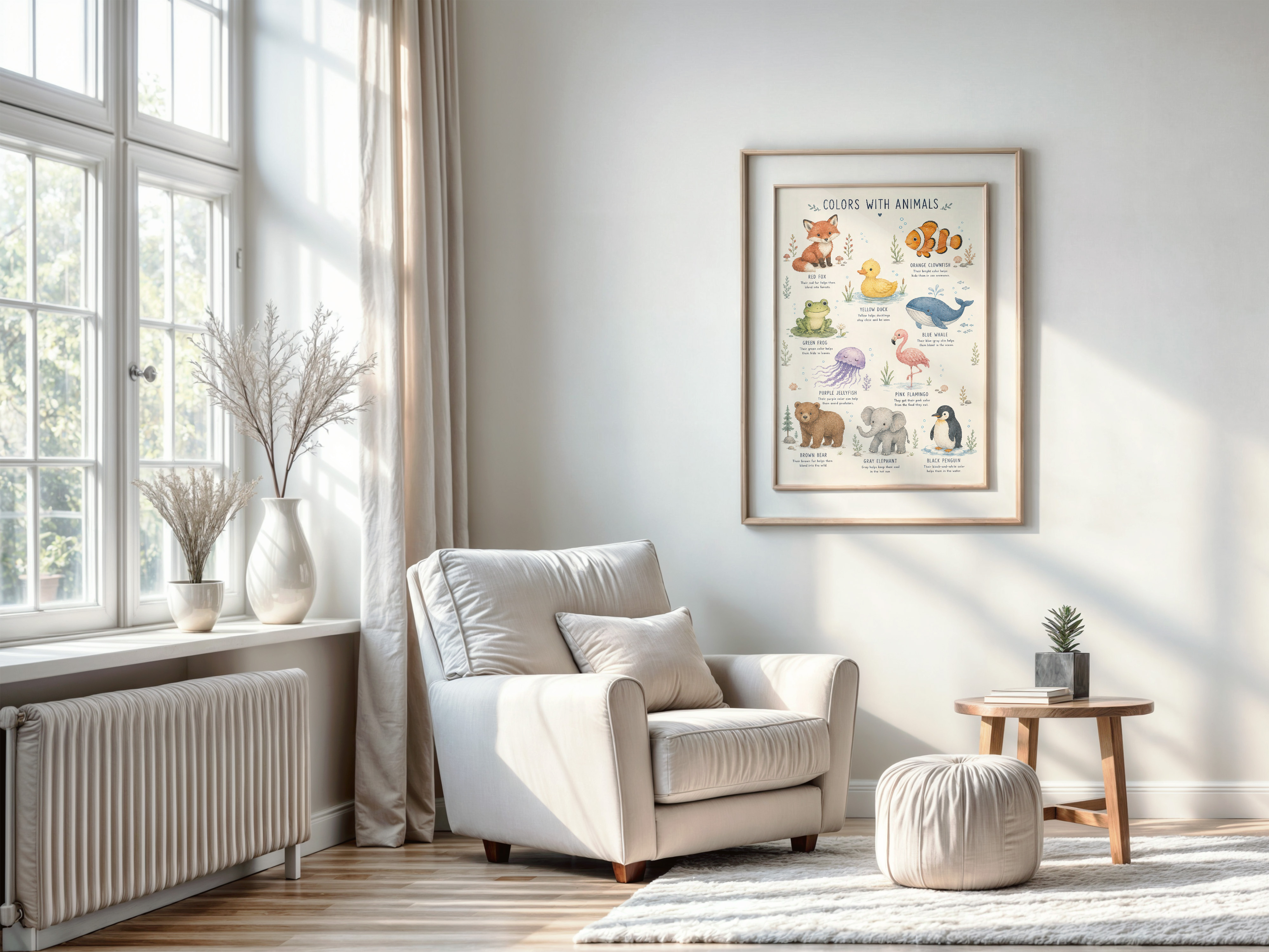 Colors Chart Animal Poster, Nursery Room Decor Aesthetic, Playroom Wall Art