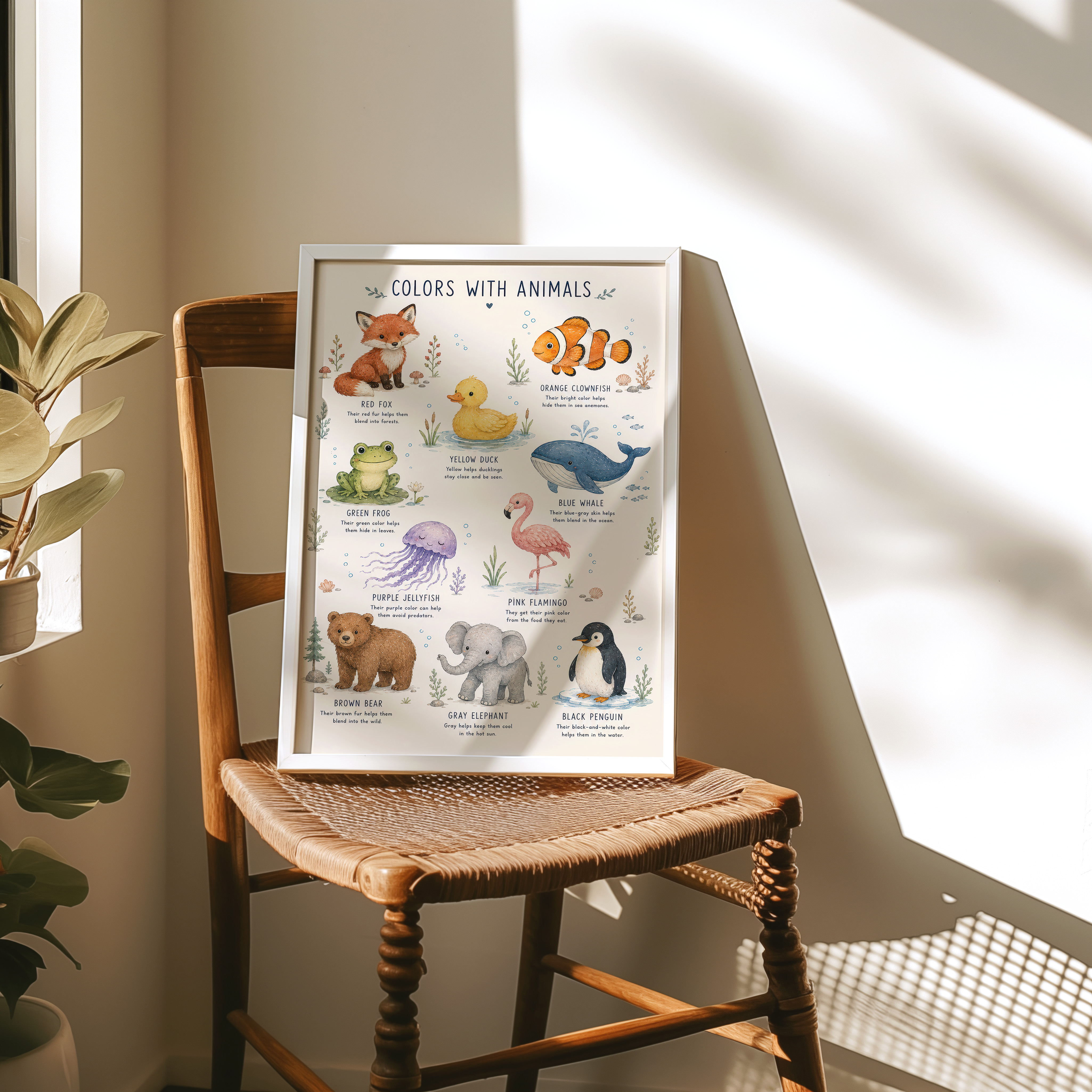 Colors Chart Animal Poster, Nursery Room Decor Aesthetic, Playroom Wall Art
