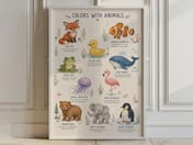 Colors Chart Animal Poster, Nursery Room Decor Aesthetic, Playroom Wall Art