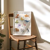 Colors Chart Animal Poster, Nursery Room Decor Aesthetic, Playroom Wall Art
