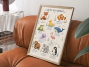 Colors Chart Animal Poster, Nursery Room Decor Aesthetic, Playroom Wall Art