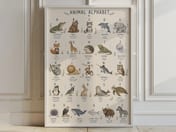Animal Alphabet Chart Print, Baby Boy Nursery Wall Art, Watercolor ABC Poster