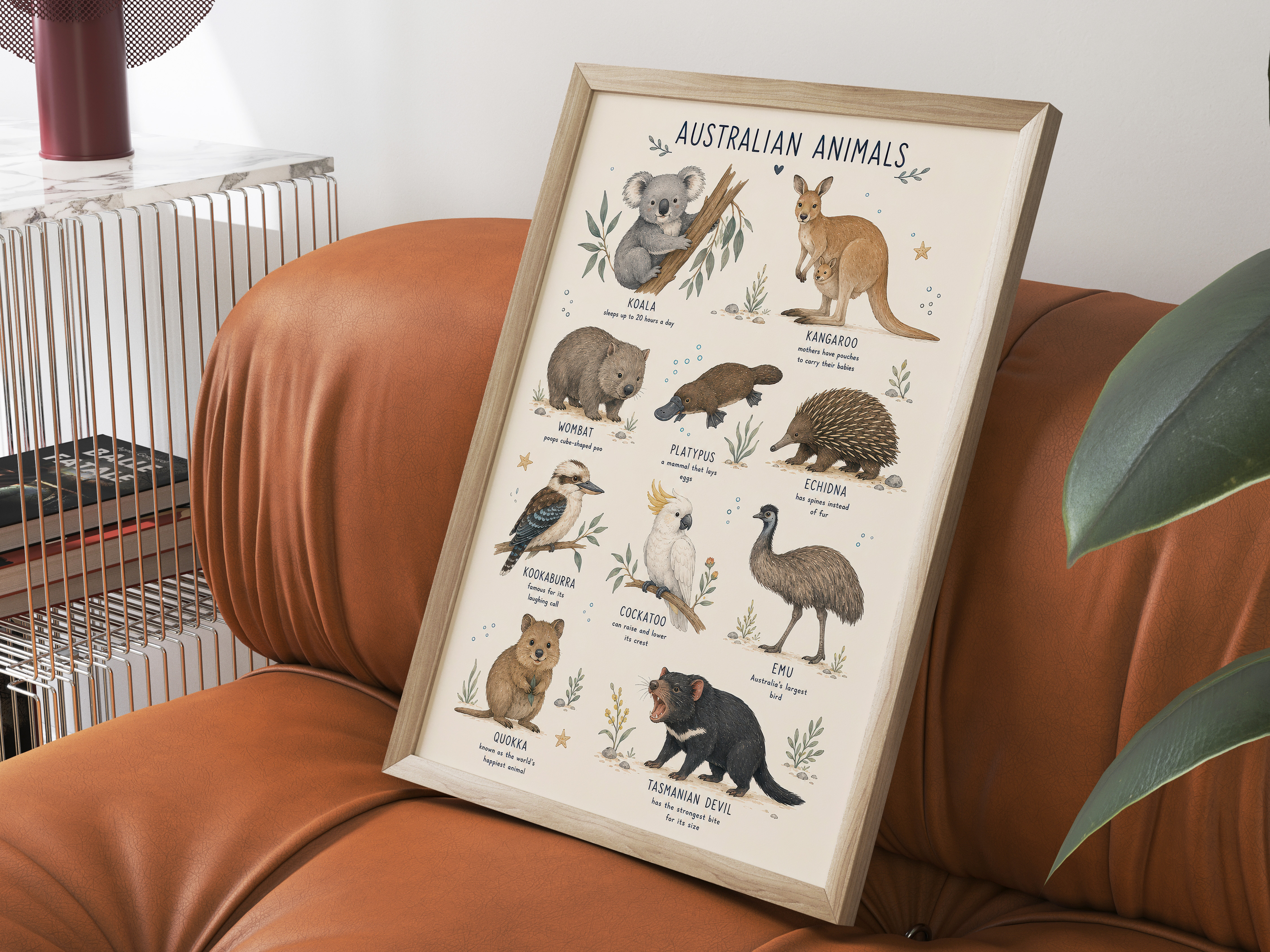 Australian Animals Chart Poster, Nursery Room Decor, Kids Bedroom Wall Art