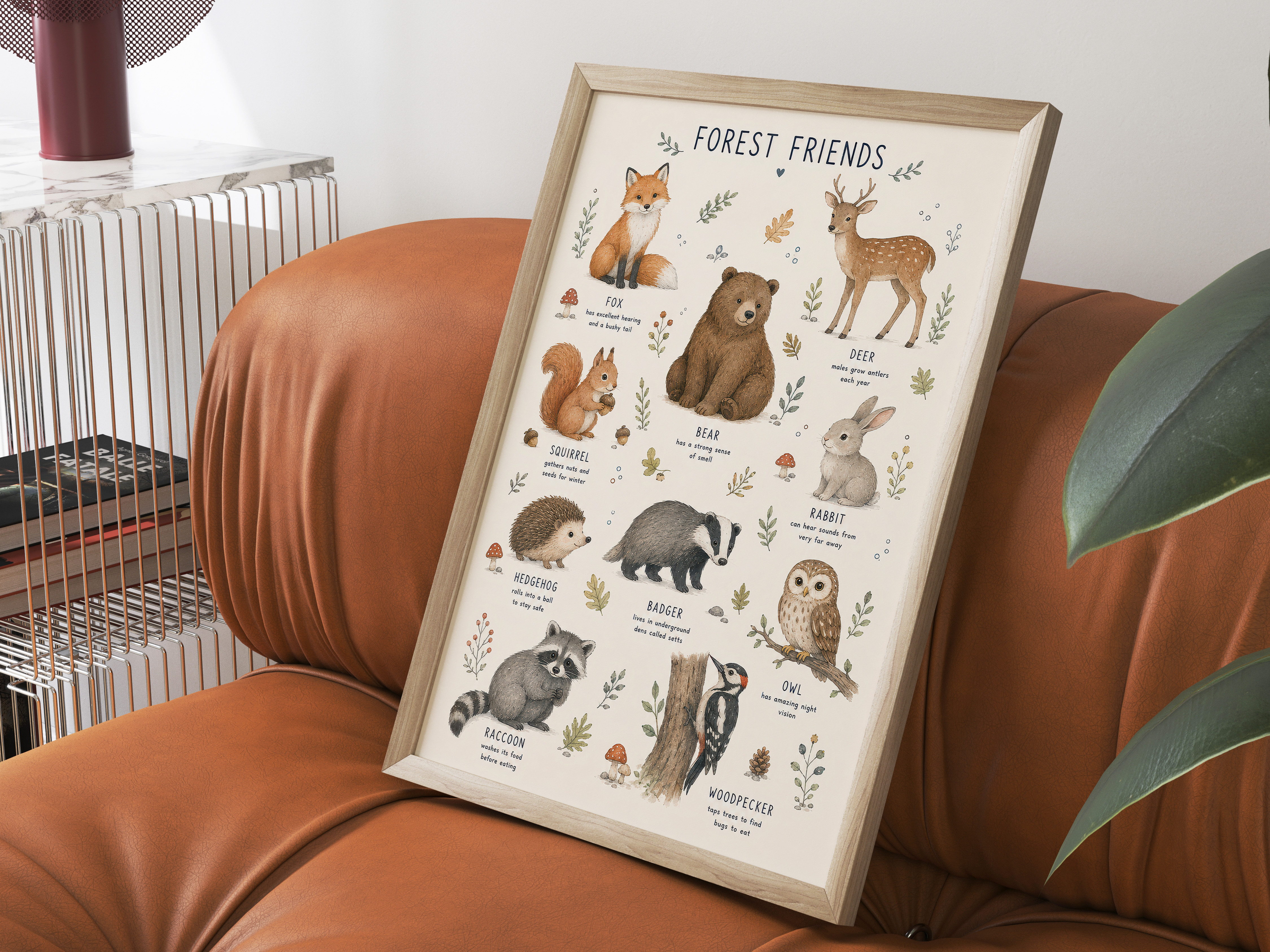 Forest Friends Chart Poster, Woodland Nursery Art, Educational Kids Room Decor