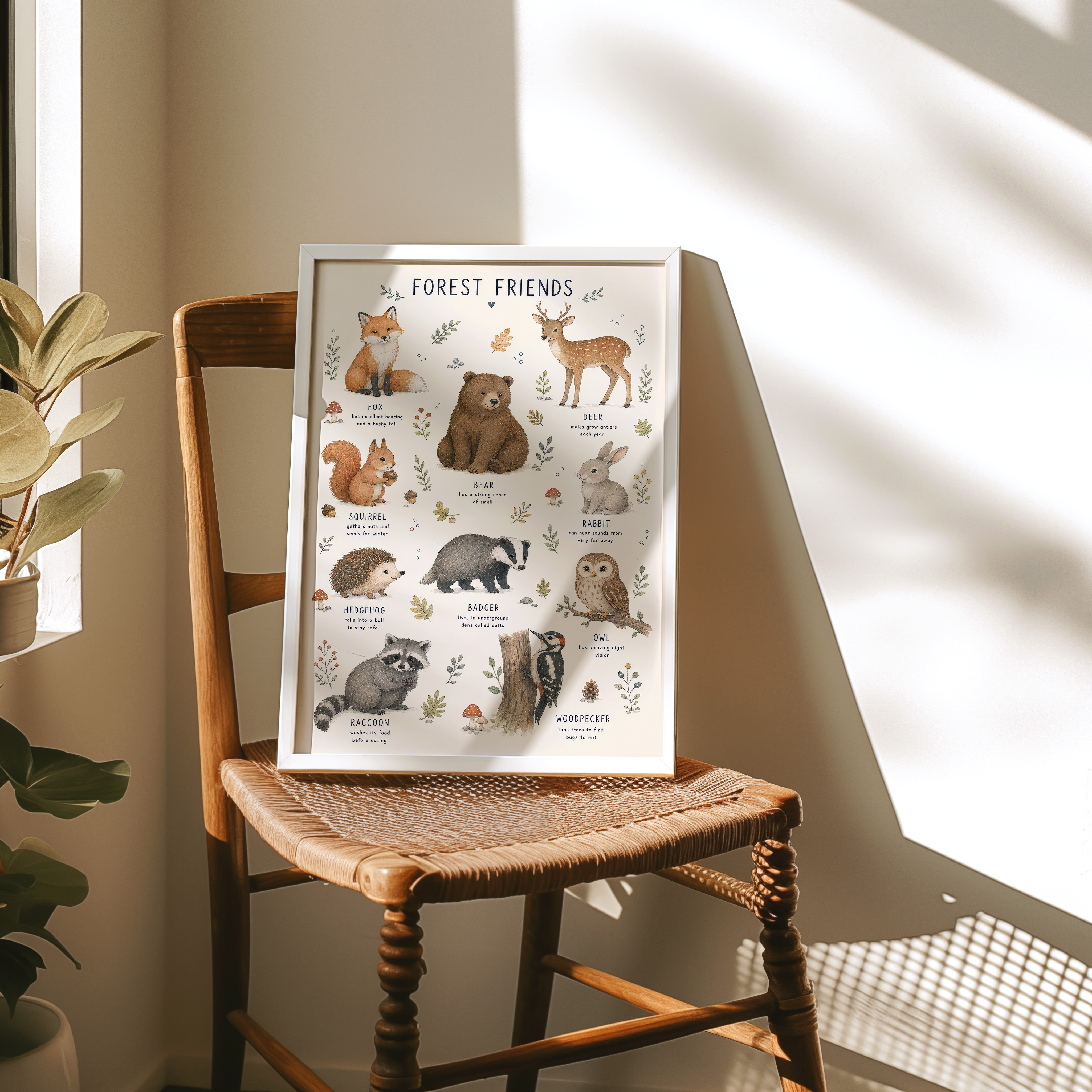 Forest Friends Chart Poster, Woodland Nursery Art, Educational Kids Room Decor