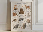 Forest Friends Chart Poster, Woodland Nursery Art, Educational Kids Room Decor