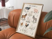 Farm Animal Chart Poster, Living Room Wall Art, Educational Nursery Decor