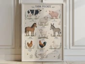 Farm Animal Chart Poster, Living Room Wall Art, Educational Nursery Decor
