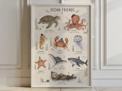 Ocean Friends Chart Poster, Baby Boy Nursery Wall Art, Watercolor Sea Creatures