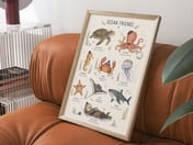 Ocean Friends Chart Poster, Baby Boy Nursery Wall Art, Watercolor Sea Creatures