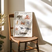 Ocean Friends Chart Poster, Baby Boy Nursery Wall Art, Watercolor Sea Creatures